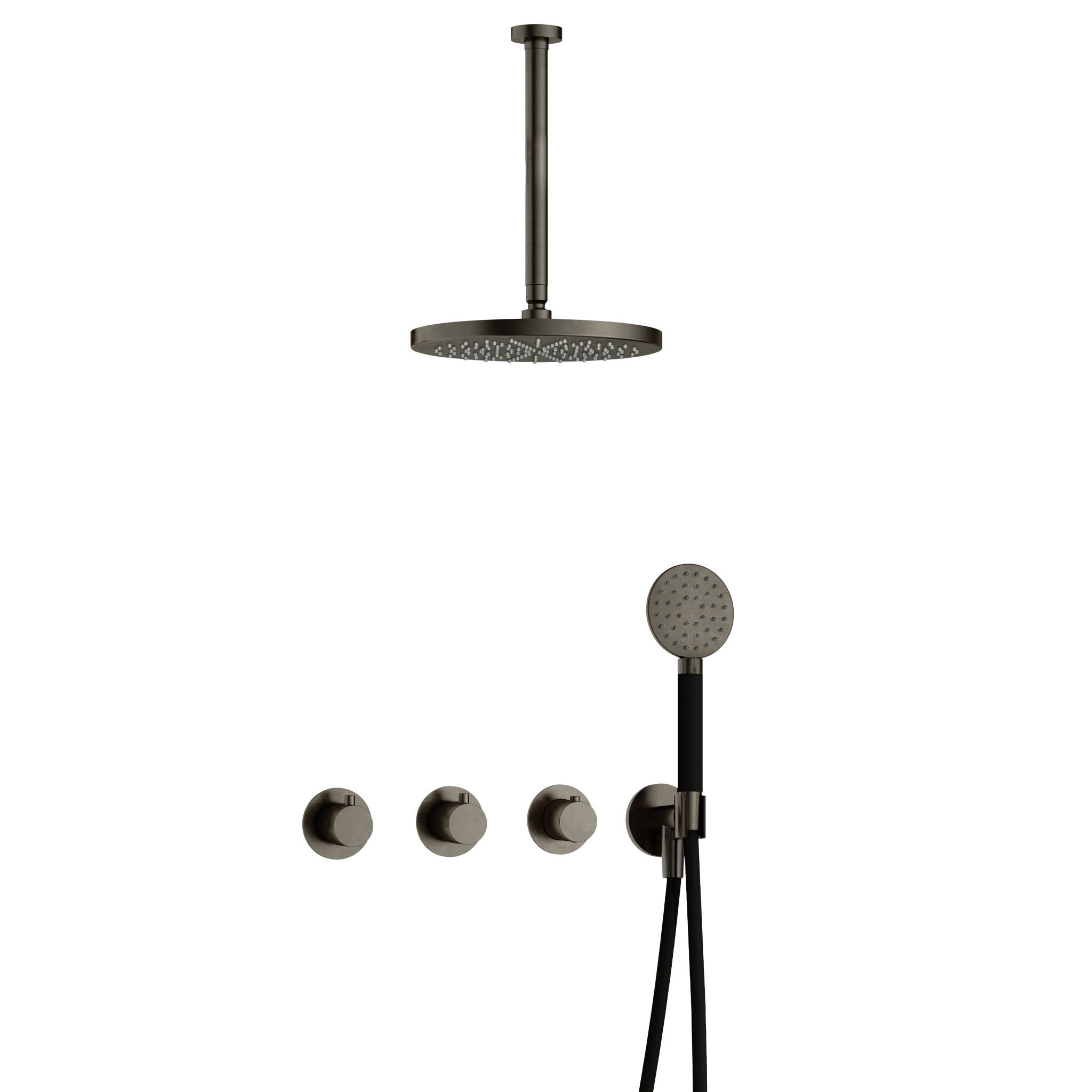 Hotbath Cobber IBS70 inbouw doucheset - ronde handdouche - 30cm hoofddouche - 30cm plafondbuis - wandhouder - Verouderd IJzer