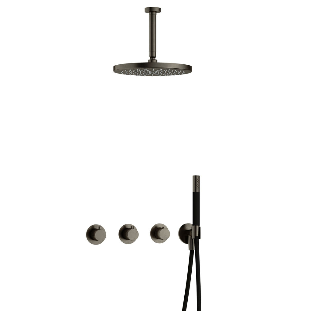 Hotbath Cobber IBS70 inbouw doucheset - staafhanddouche - 30cm hoofddouche - 15cm plafondbuis - wandhouder - Verouderd Messing