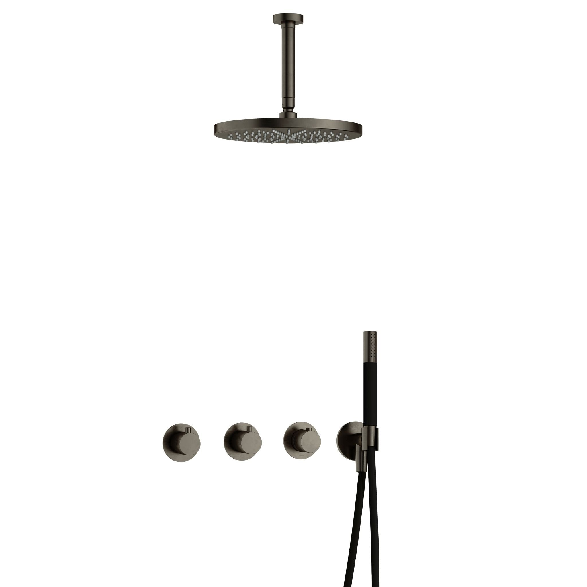 Hotbath Cobber IBS70 inbouw doucheset - staafhanddouche - 30cm hoofddouche - 15cm plafondbuis - wandhouder - Verouderd Messing