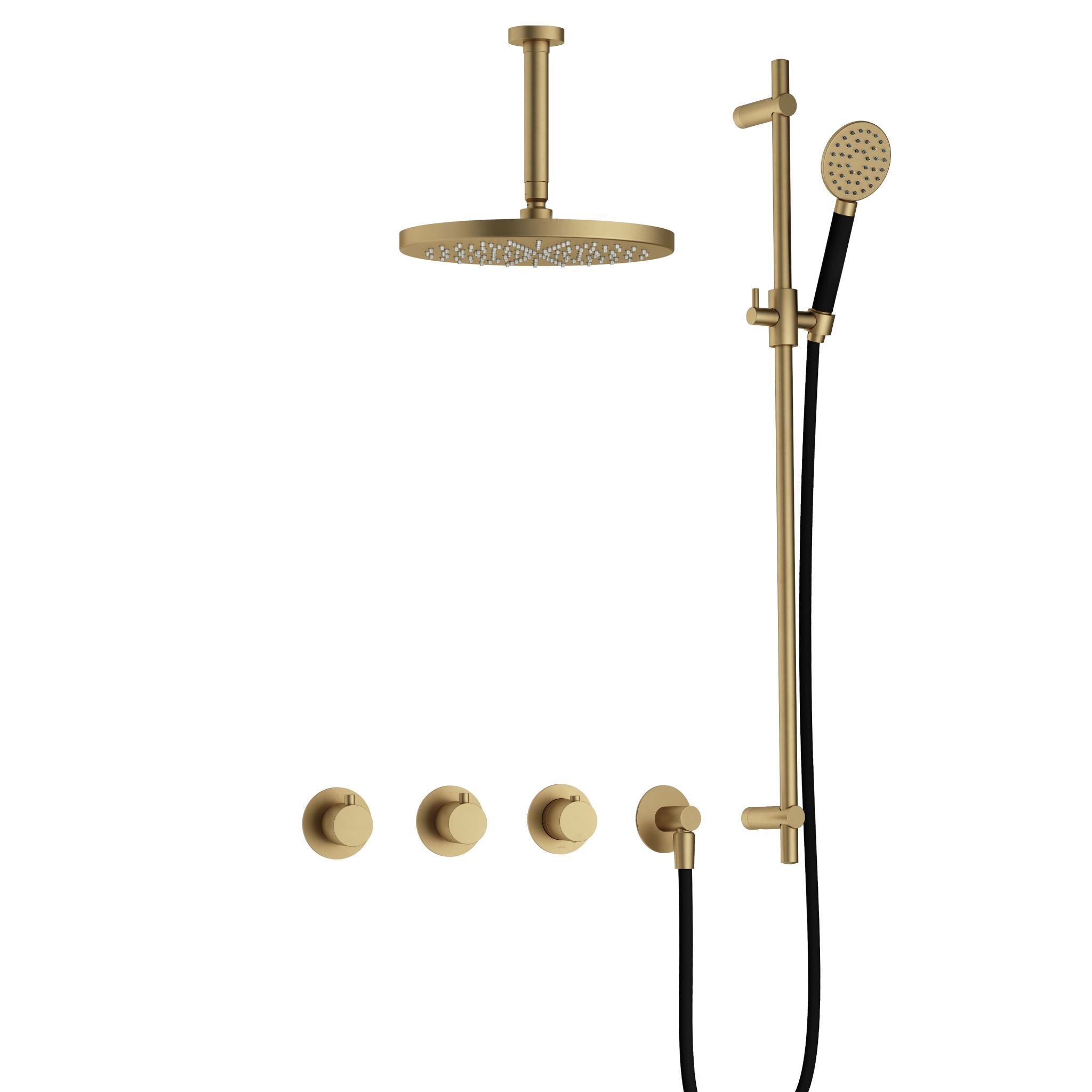 Hotbath Cobber IBS70 inbouw doucheset - ronde handdouche - 30cm hoofddouche - 15cm plafondbuis - glijstang - Geborsteld Messing