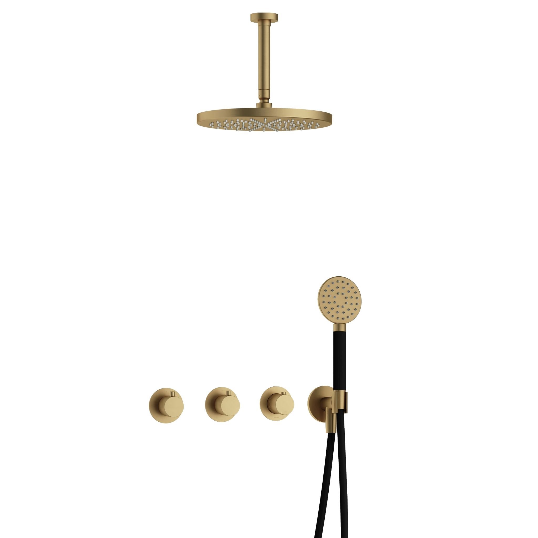 Hotbath Cobber IBS70 inbouw doucheset - ronde handdouche - 30cm hoofddouche - 15cm plafondbuis - wandhouder - Geborsteld Messing