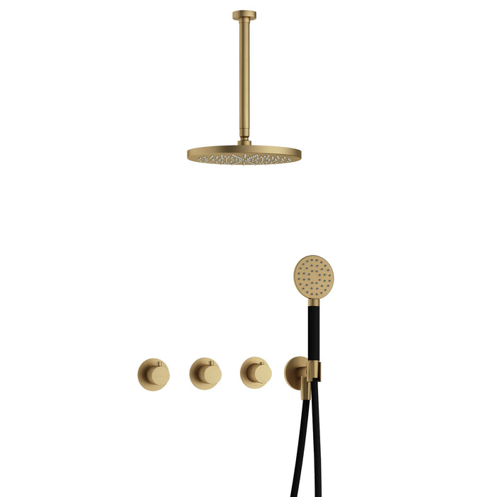 Hotbath Cobber IBS70 inbouw doucheset - ronde handdouche - 30cm hoofddouche - 30cm plafondbuis - wandhouder - Geborsteld Messing