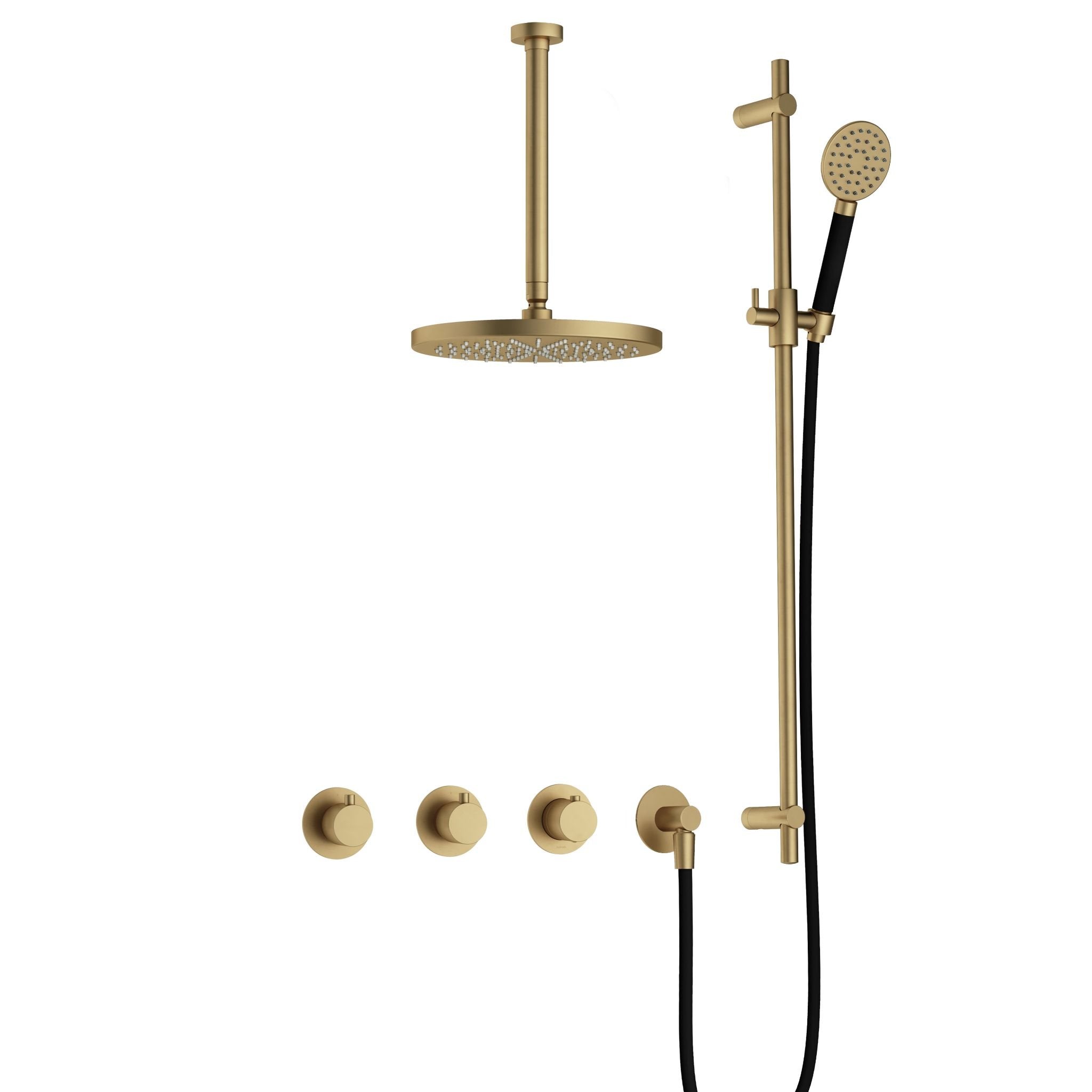 Hotbath Cobber IBS70 inbouw doucheset - ronde handdouche - 20cm hoofddouche - 30cm plafondbuis - glijstang - Geborsteld Messing