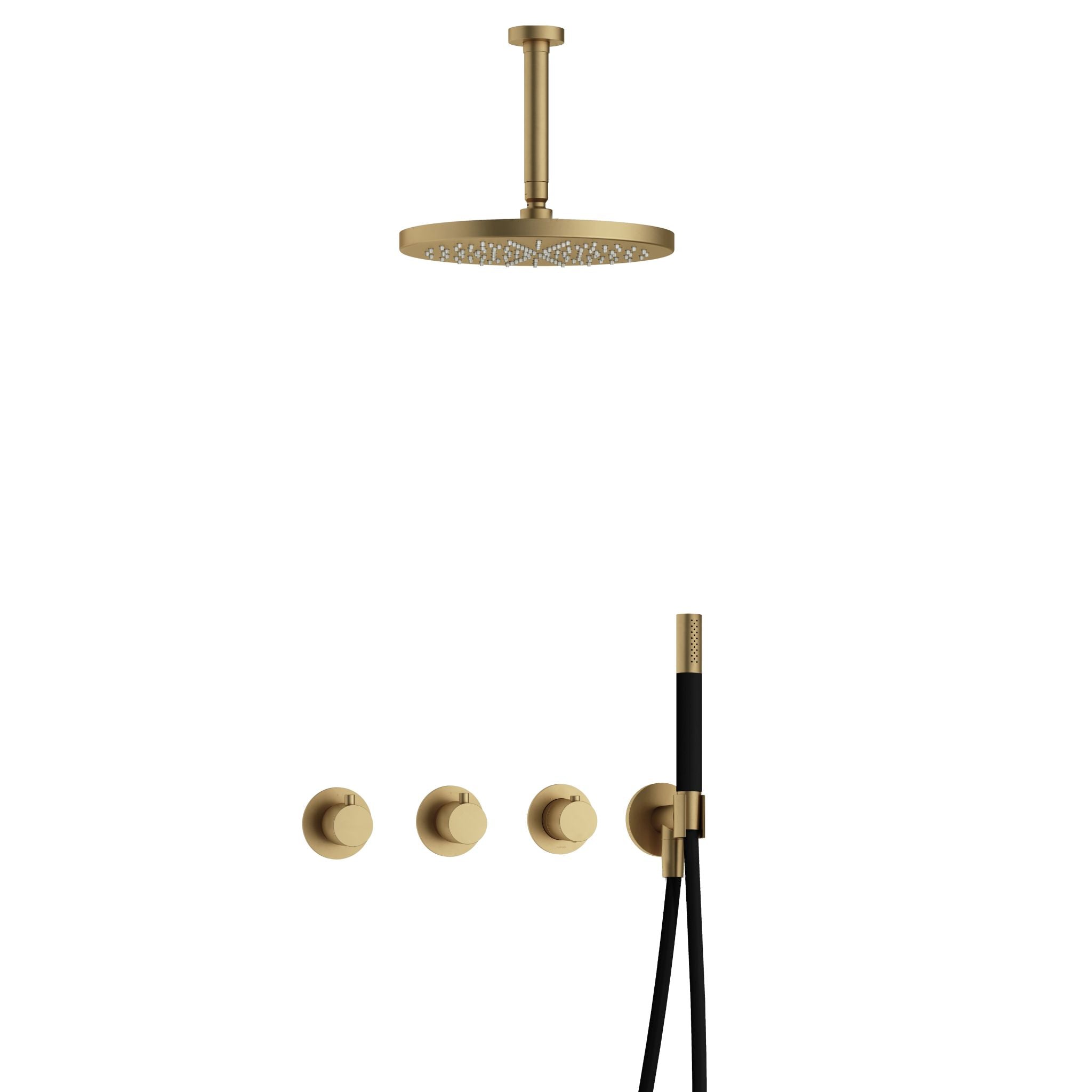 Hotbath Cobber IBS70 inbouw doucheset - staafhanddouche - 30cm hoofddouche - 15cm plafondbuis - wandhouder - Geborsteld Messing