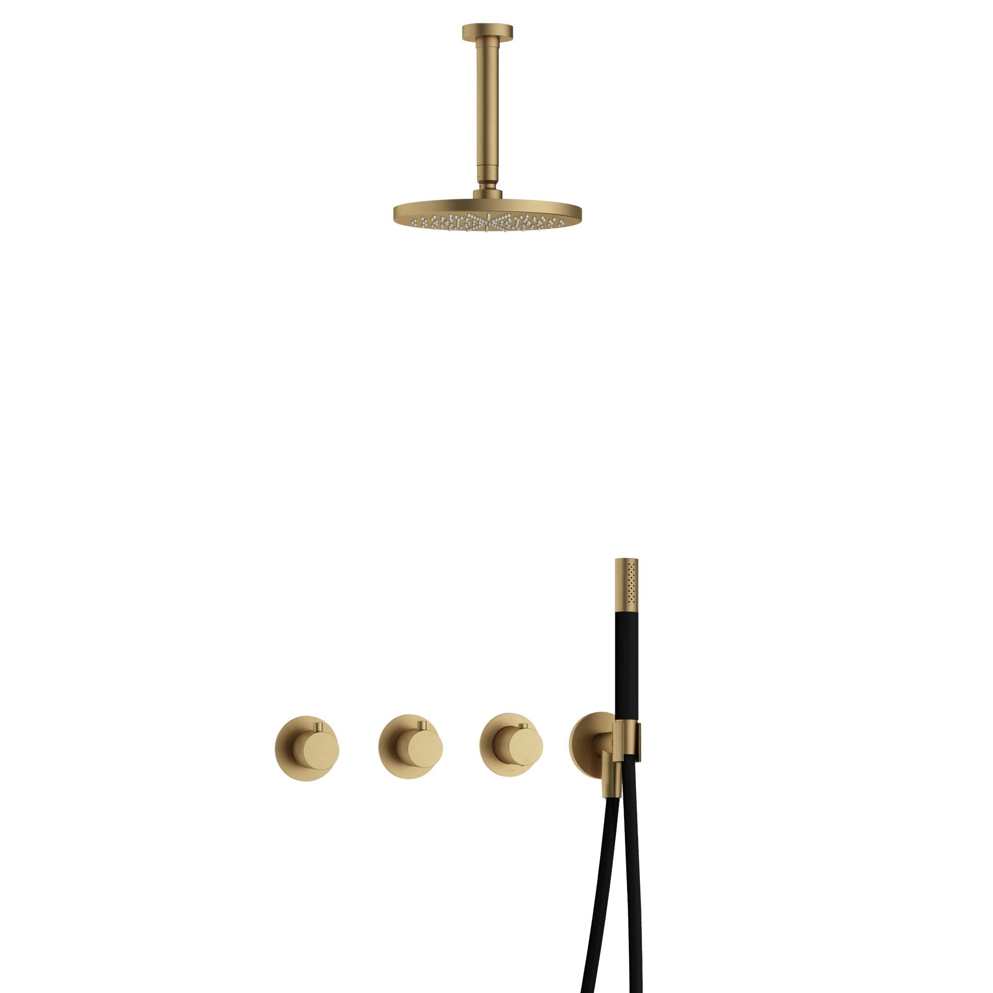 Hotbath Cobber IBS70 inbouw doucheset - staafhanddouche - 20cm hoofddouche - 15cm plafondbuis - wandhouder - Geborsteld Messing