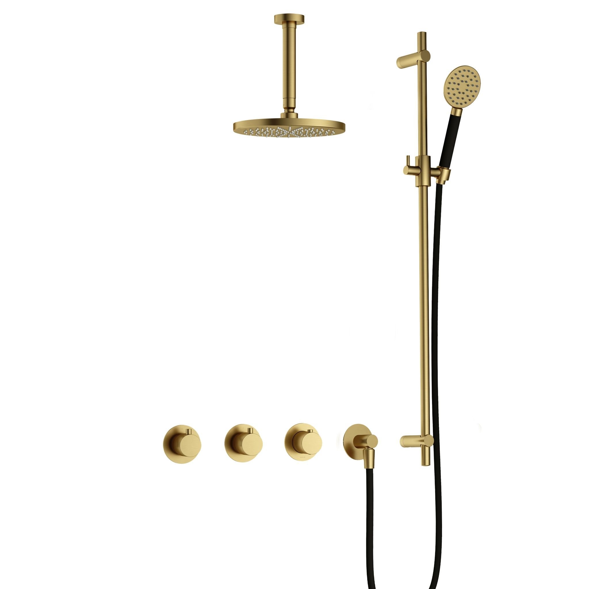 Hotbath Cobber IBS70 inbouw doucheset - ronde handdouche - 20cm hoofddouche - 15cm plafondbuis - glijstang - Geborsteld Messing PVD