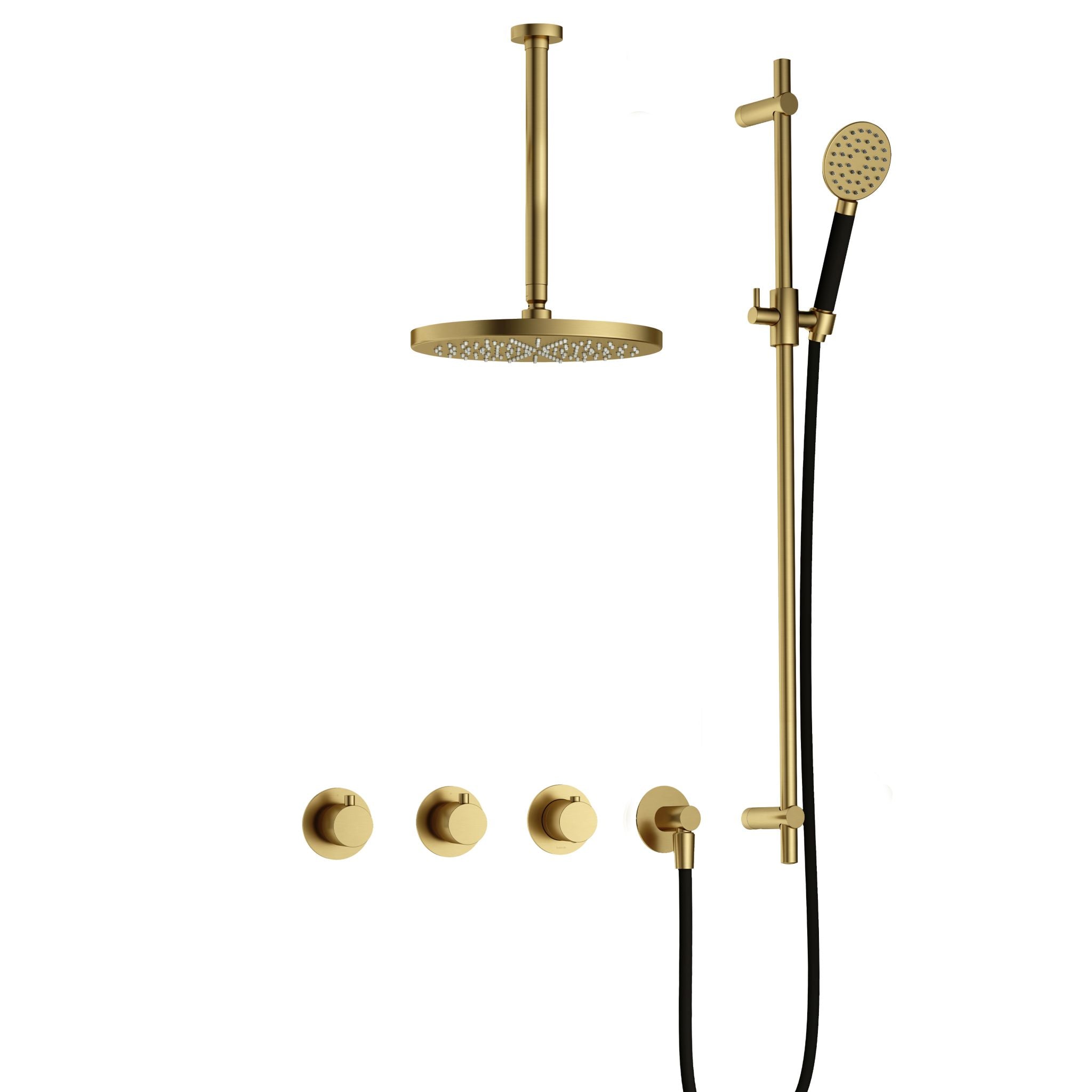 Hotbath Cobber IBS70 inbouw doucheset - ronde handdouche - 20cm hoofddouche - 30cm plafondbuis - glijstang - Geborsteld Messing PVD