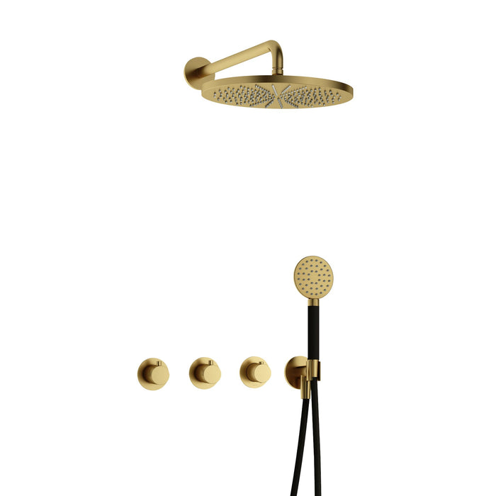 Hotbath Cobber IBS70 inbouw doucheset - ronde handdouche - 30cm hoofddouche - wandarm - wandhouder - Geborsteld Messing PVD