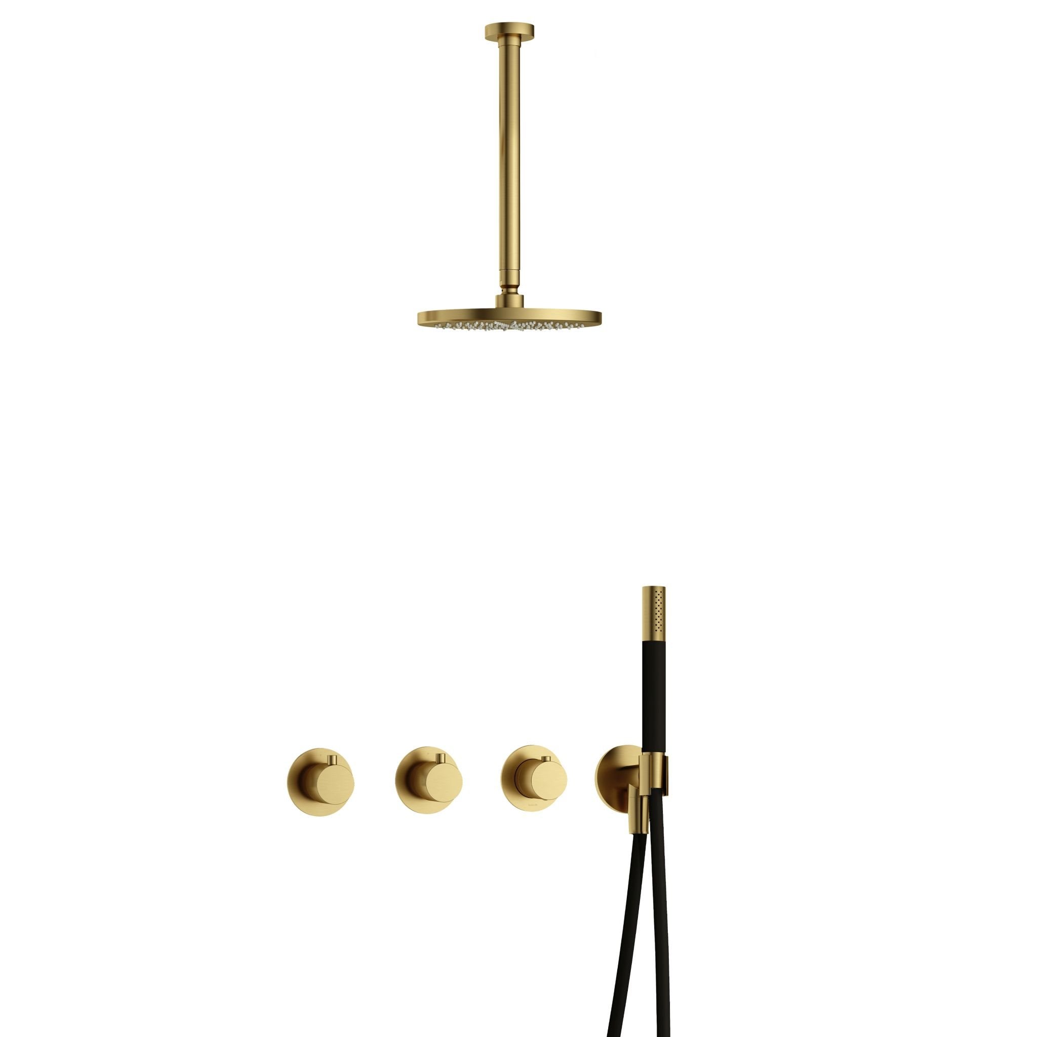 Hotbath Cobber IBS70 inbouw doucheset - staafhanddouche - 20cm hoofddouche - 30cm plafondbuis - wandhouder - Geborsteld Messing PVD
