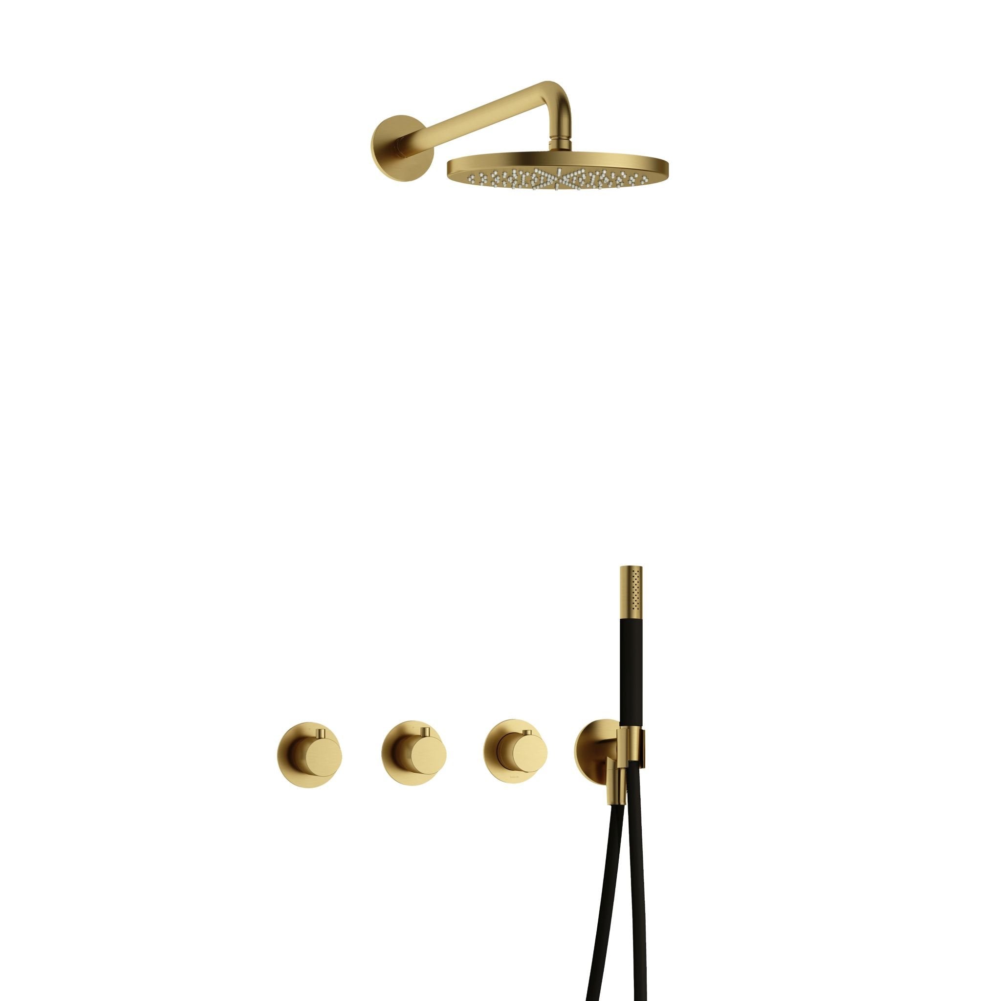Hotbath Cobber IBS70 inbouw doucheset - staafhanddouche - 20cm hoofddouche - wandarm - wandhouder - Geborsteld Messing PVD
