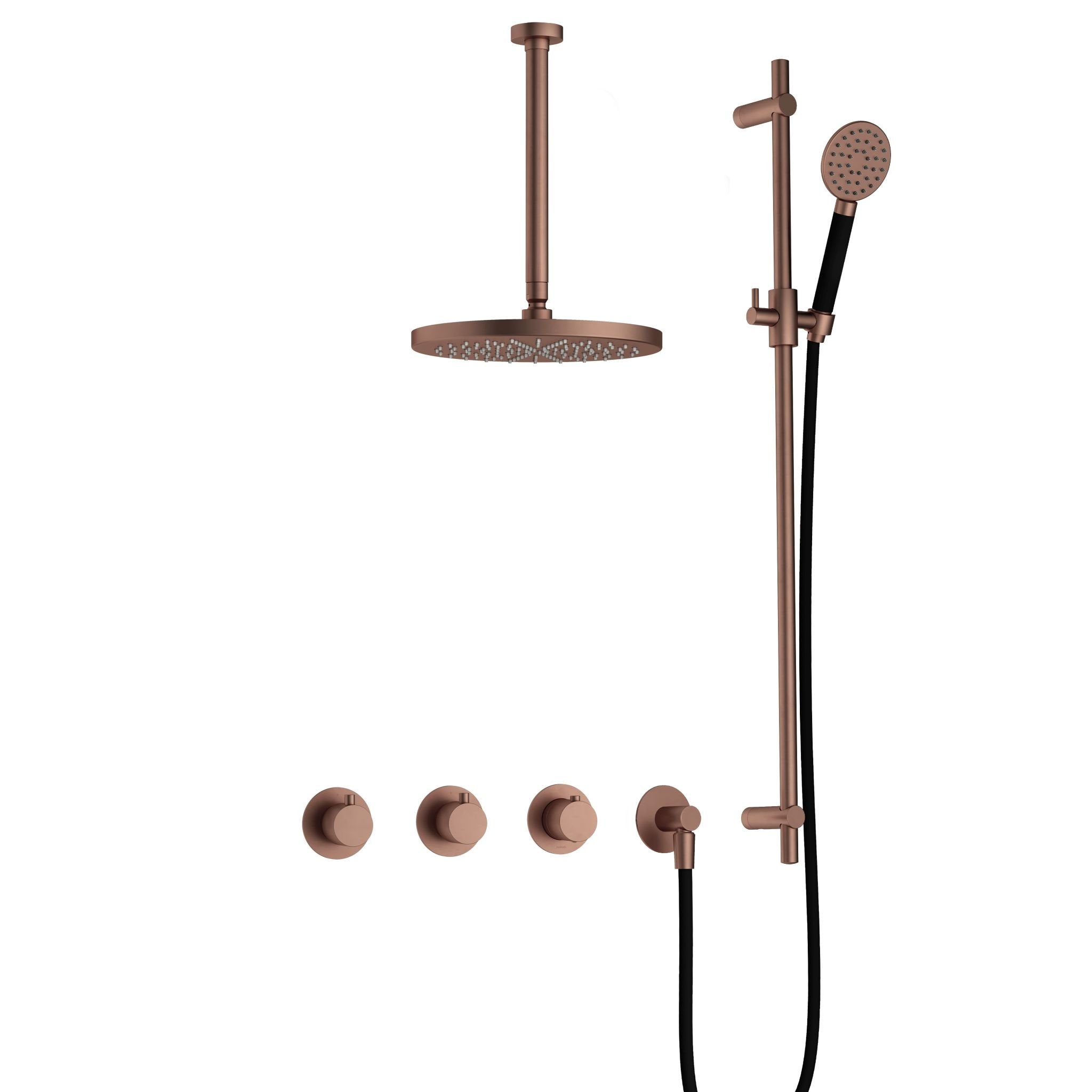 Hotbath Cobber IBS70 inbouw doucheset - ronde handdouche - 20cm hoofddouche - 30cm plafondbuis - glijstang - Geborsteld Koper PVD