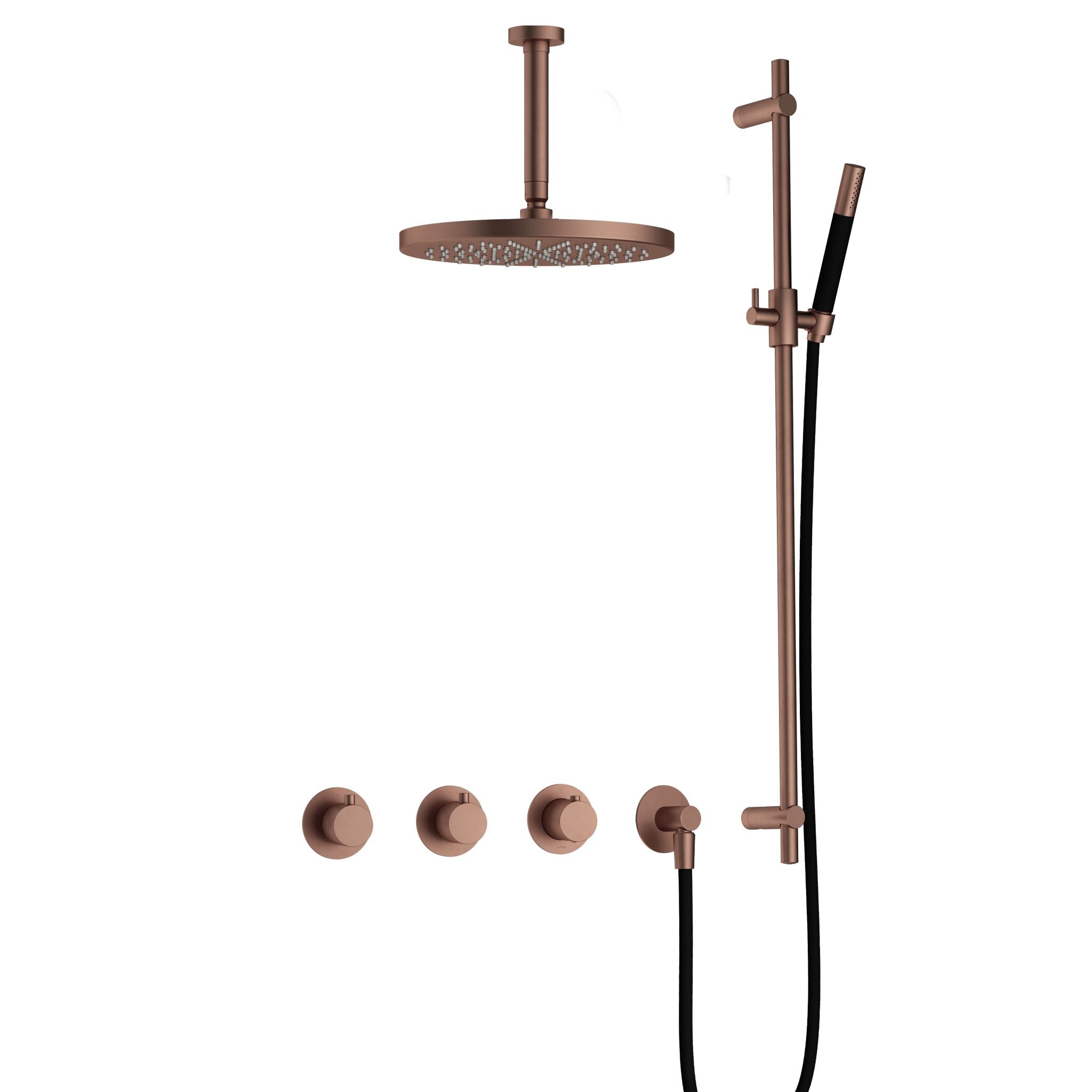 Hotbath Cobber IBS70 inbouw doucheset - staafhanddouche - 30cm hoofddouche - 15cm plafondbuis - glijstang - Geborsteld Koper PVD