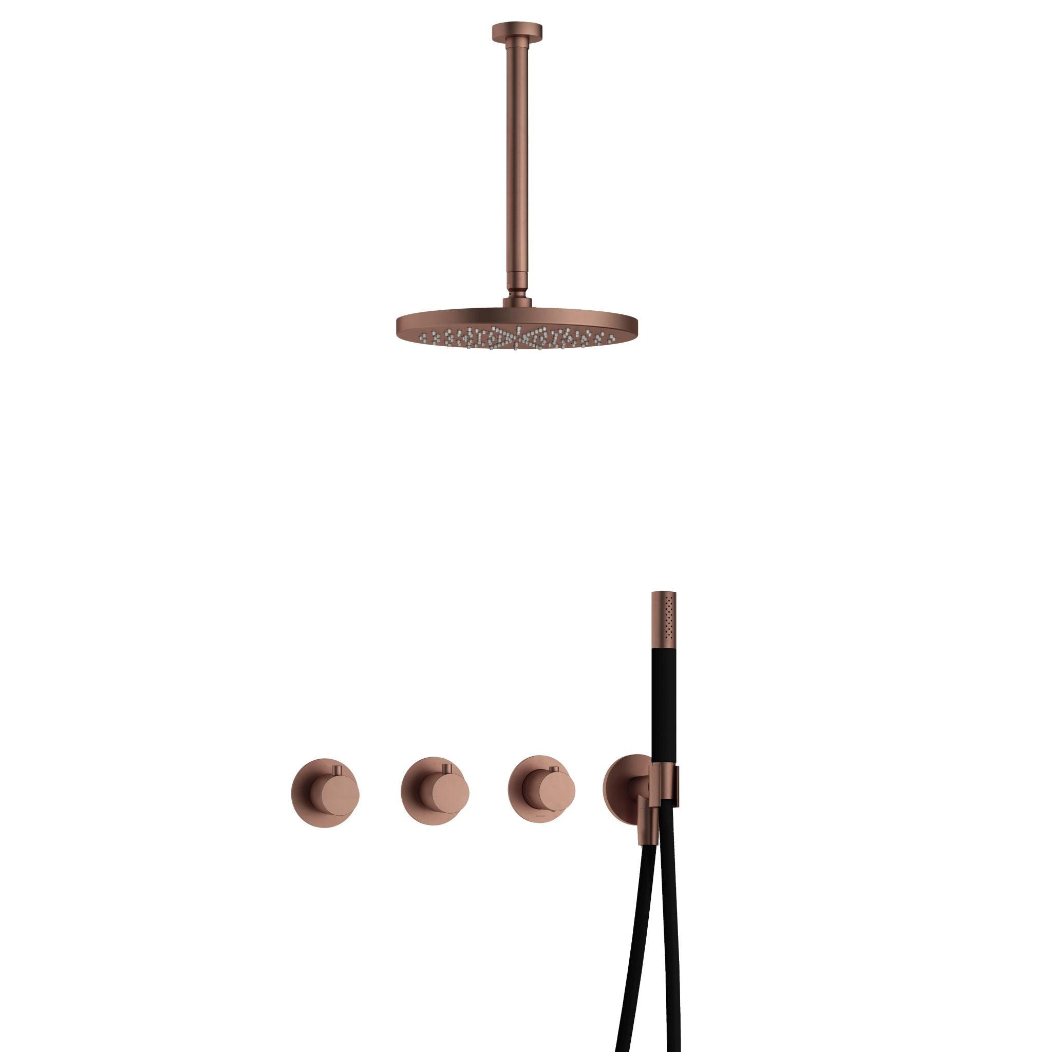 Hotbath Cobber IBS70 inbouw doucheset - staafhanddouche - 30cm hoofddouche - 30cm plafondbuis - wandhouder - Geborsteld Koper PVD