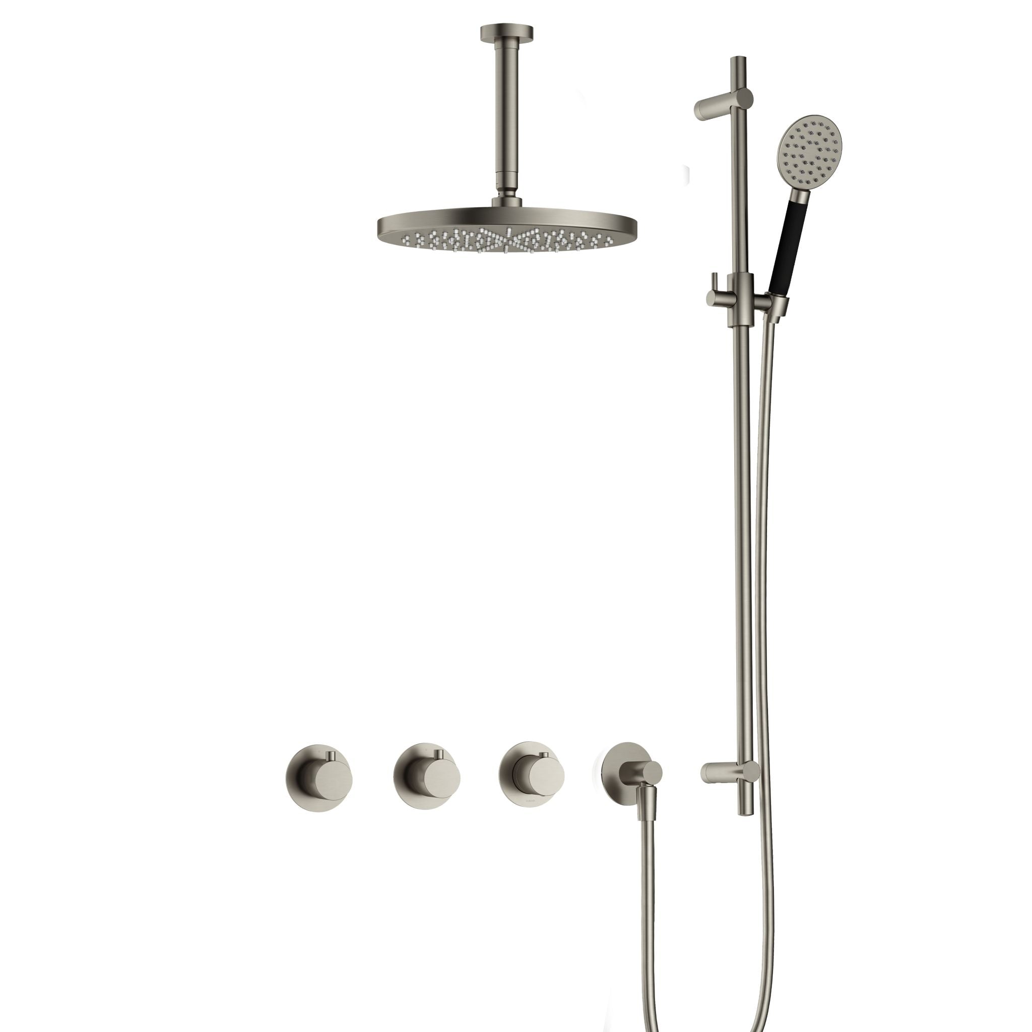 Hotbath Cobber IBS70 inbouw doucheset - ronde handdouche - 30cm hoofddouche - 15cm plafondbuis - glijstang - Geborsteld Nikkel