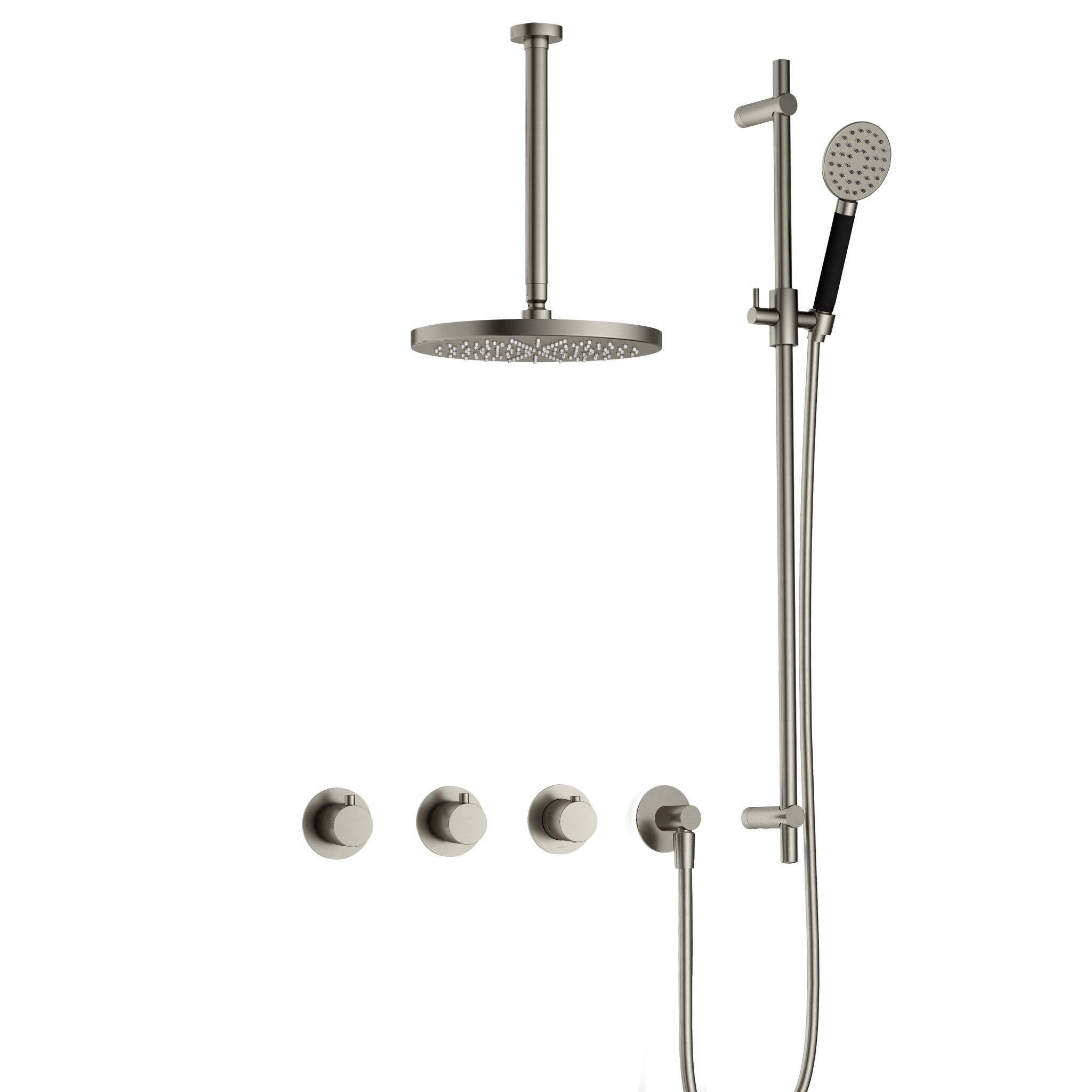 Hotbath Cobber IBS70 inbouw doucheset - ronde handdouche - 30cm hoofddouche - 30cm plafondbuis - glijstang - Geborsteld Nikkel