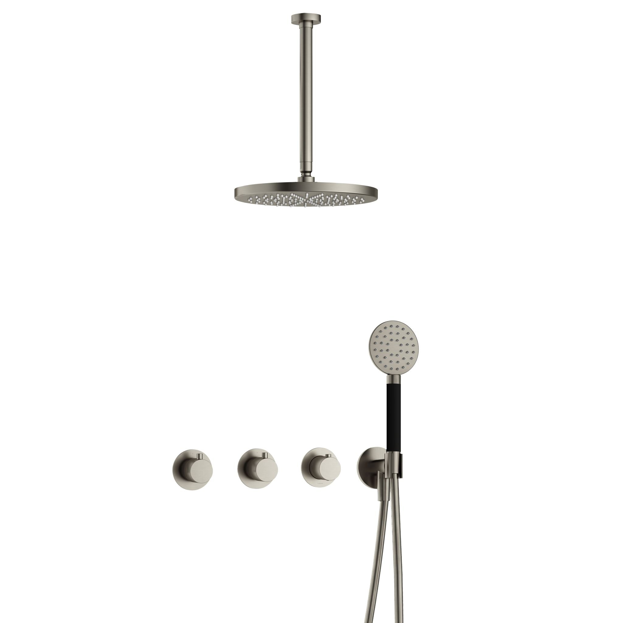 Hotbath Cobber IBS70 inbouw doucheset - ronde handdouche - 30cm hoofddouche - 30cm plafondbuis - wandhouder - Geborsteld Nikkel