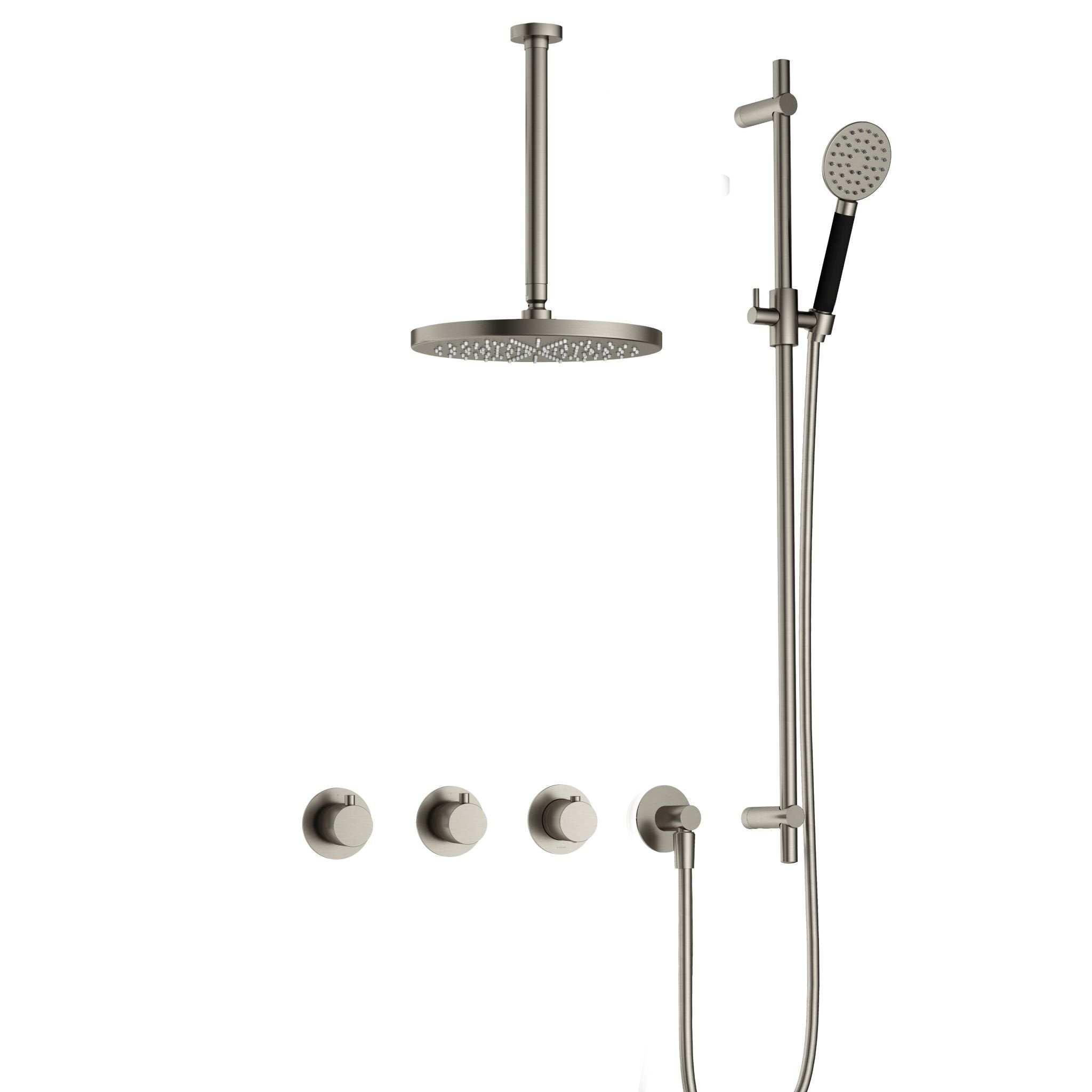 Hotbath Cobber IBS70 inbouw doucheset - ronde handdouche - 20cm hoofddouche - 30cm plafondbuis - glijstang - Geborsteld Nikkel