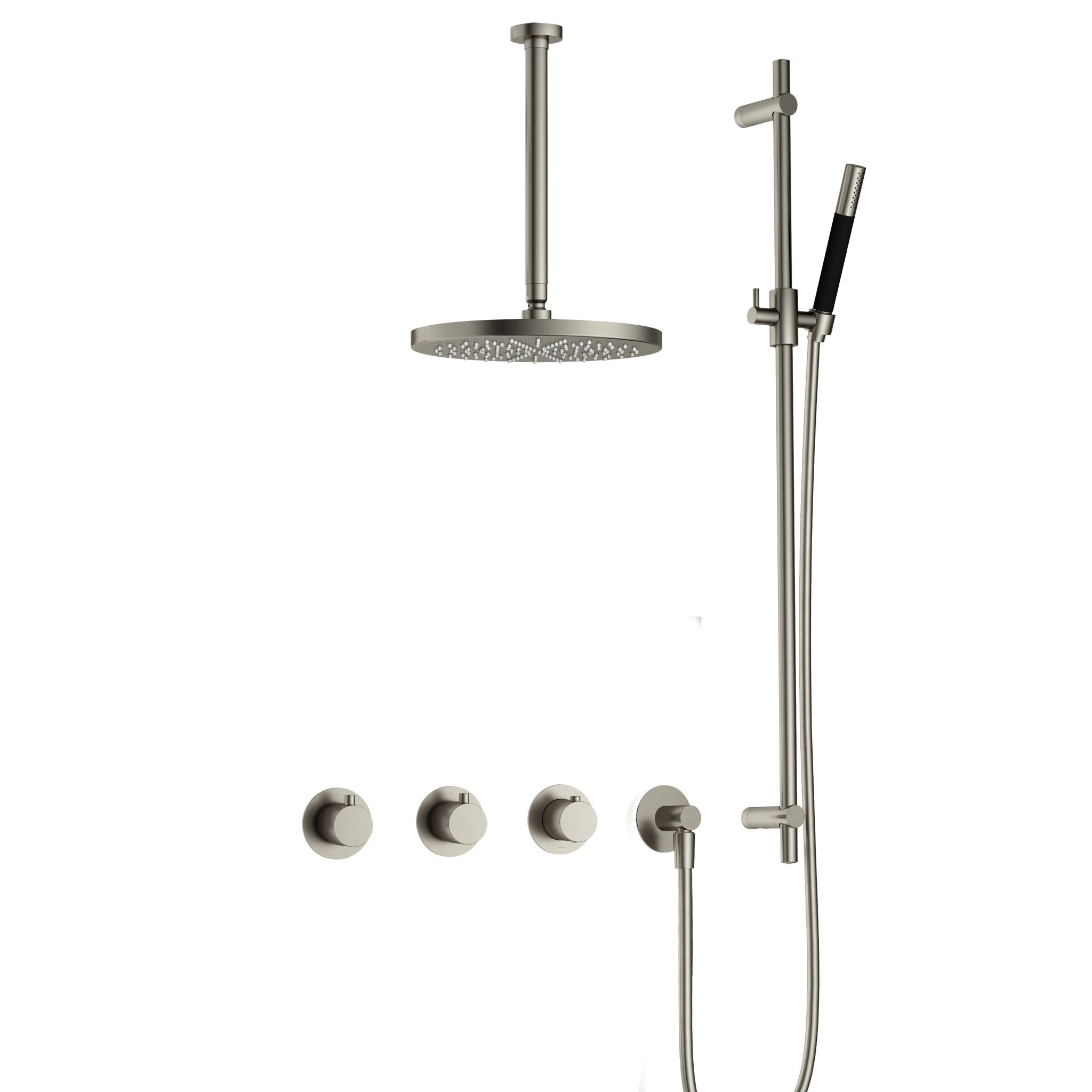 Hotbath Cobber IBS70 inbouw doucheset - staafhanddouche - 30cm hoofddouche - 30cm plafondbuis - glijstang - Geborsteld Nikkel