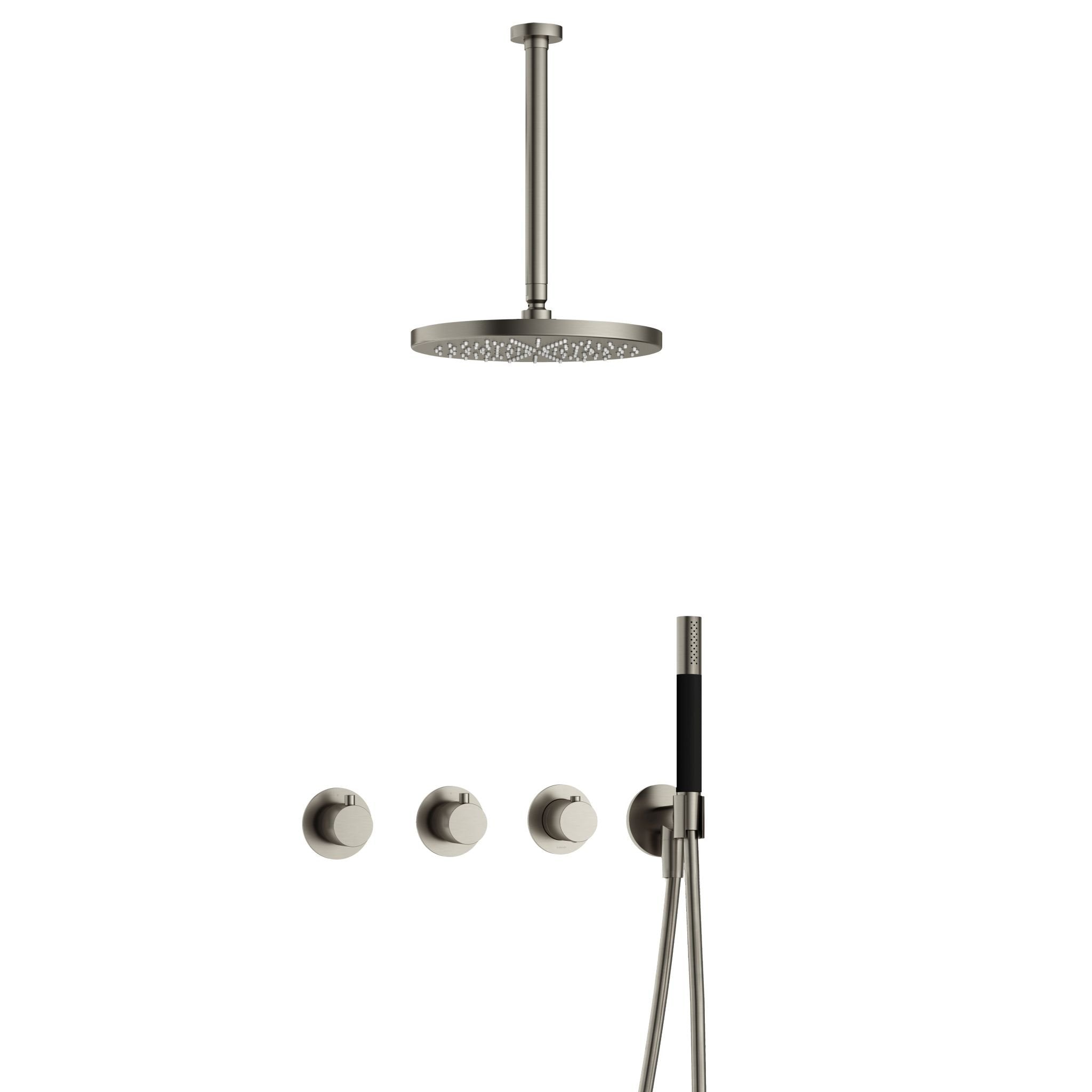 Hotbath Cobber IBS70 inbouw doucheset - staafhanddouche - 30cm hoofddouche - 30cm plafondbuis - wandhouder - Geborsteld Nikkel