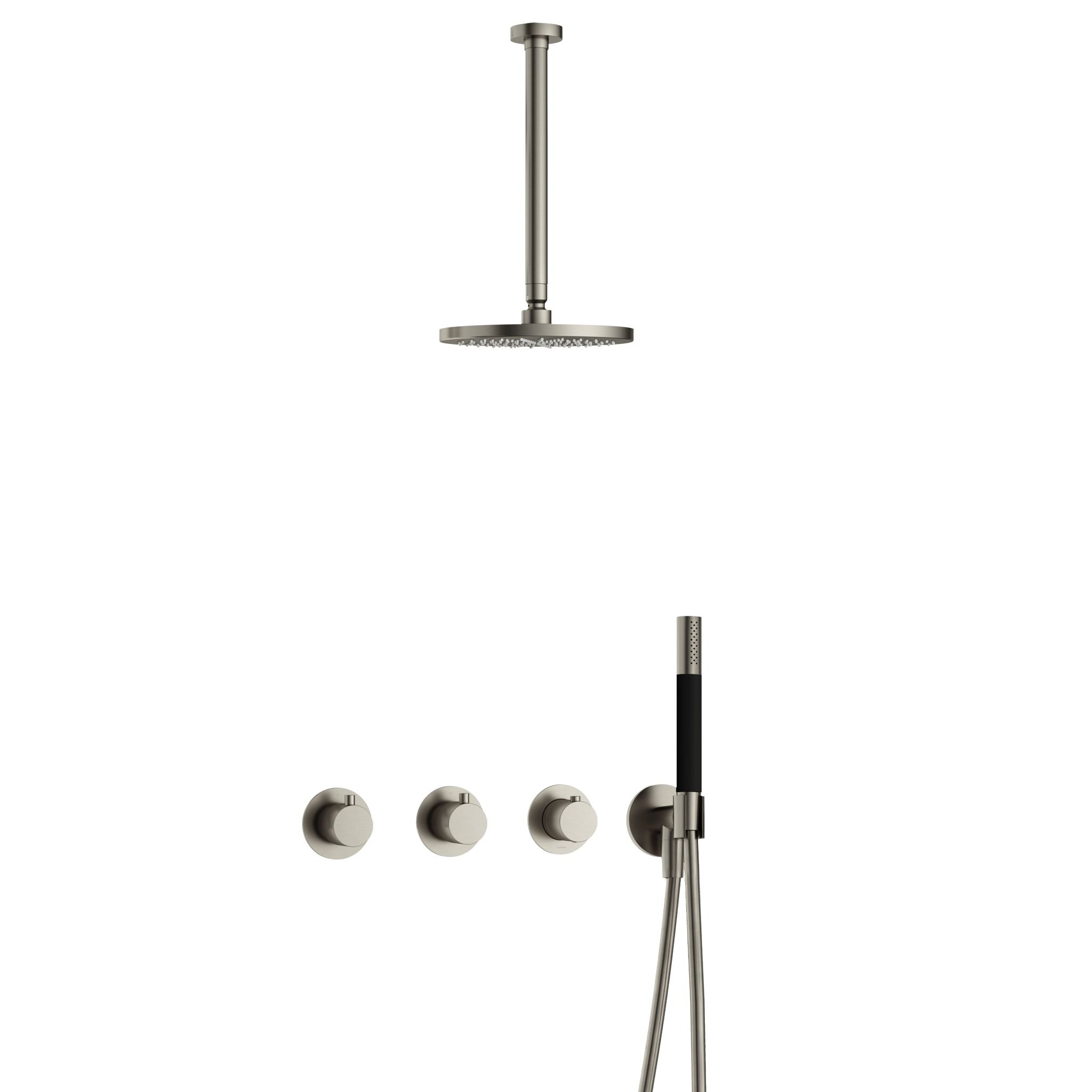 Hotbath Cobber IBS70 inbouw doucheset - staafhanddouche - 20cm hoofddouche - 30cm plafondbuis - wandhouder - Geborsteld Nikkel