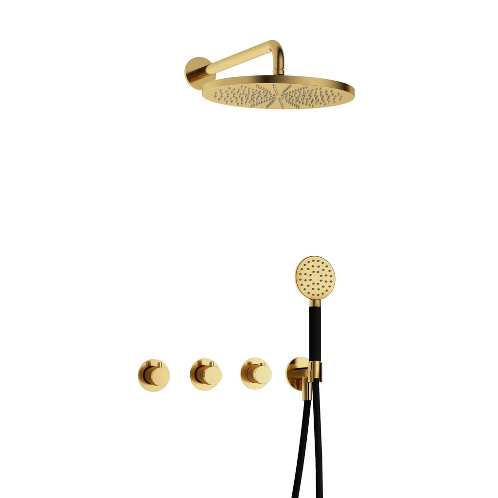 Hotbath Cobber IBS70 inbouw doucheset - ronde handdouche - 30cm hoofddouche - wandarm - wandhouder - Geborsteld Messing PVD