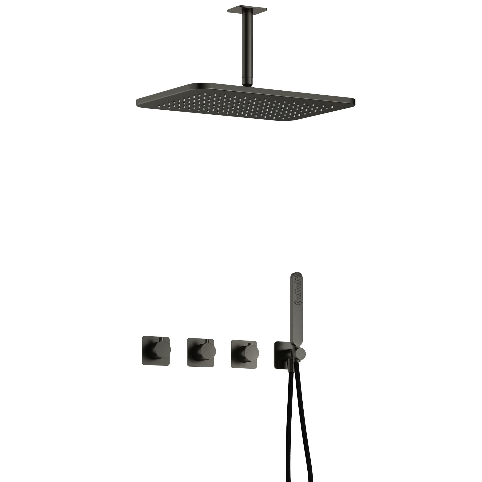 Hotbath Gal IBSGL70 inbouw doucheset met 2 stopkranen met plafondbuis en gl106 - Geborsteld Gunmetal PVD