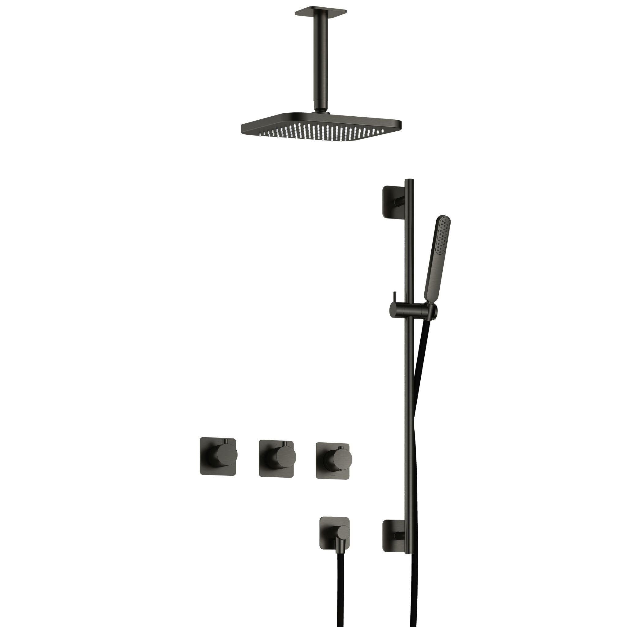Hotbath Gal IBSGL70 inbouw doucheset met 2 stopkranen met plafondbuis en glijstang - Geborsteld Gunmetal PVD