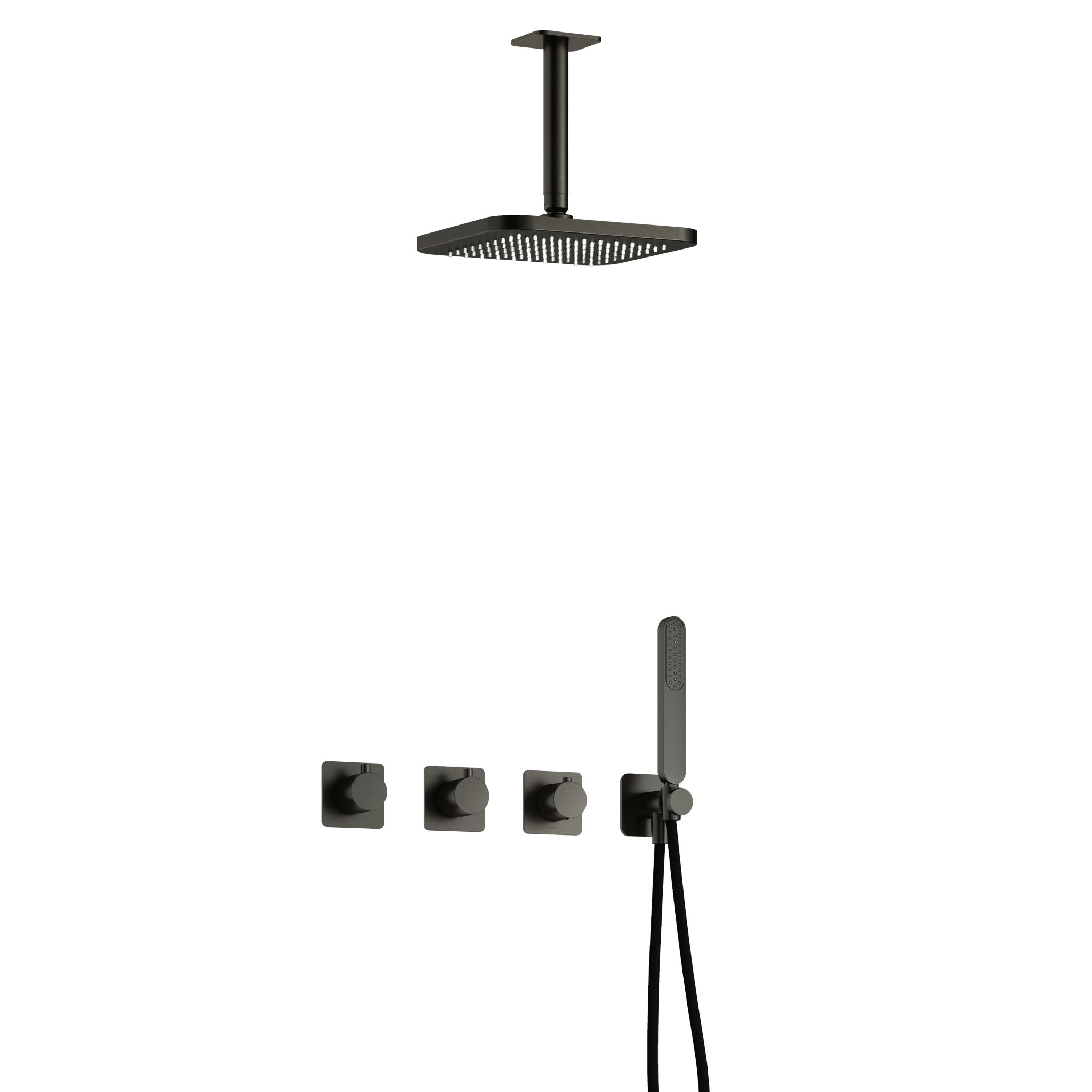 Hotbath Gal IBSGL70 inbouw doucheset met 2 stopkranen met plafondbuis - Geborsteld Gunmetal PVD