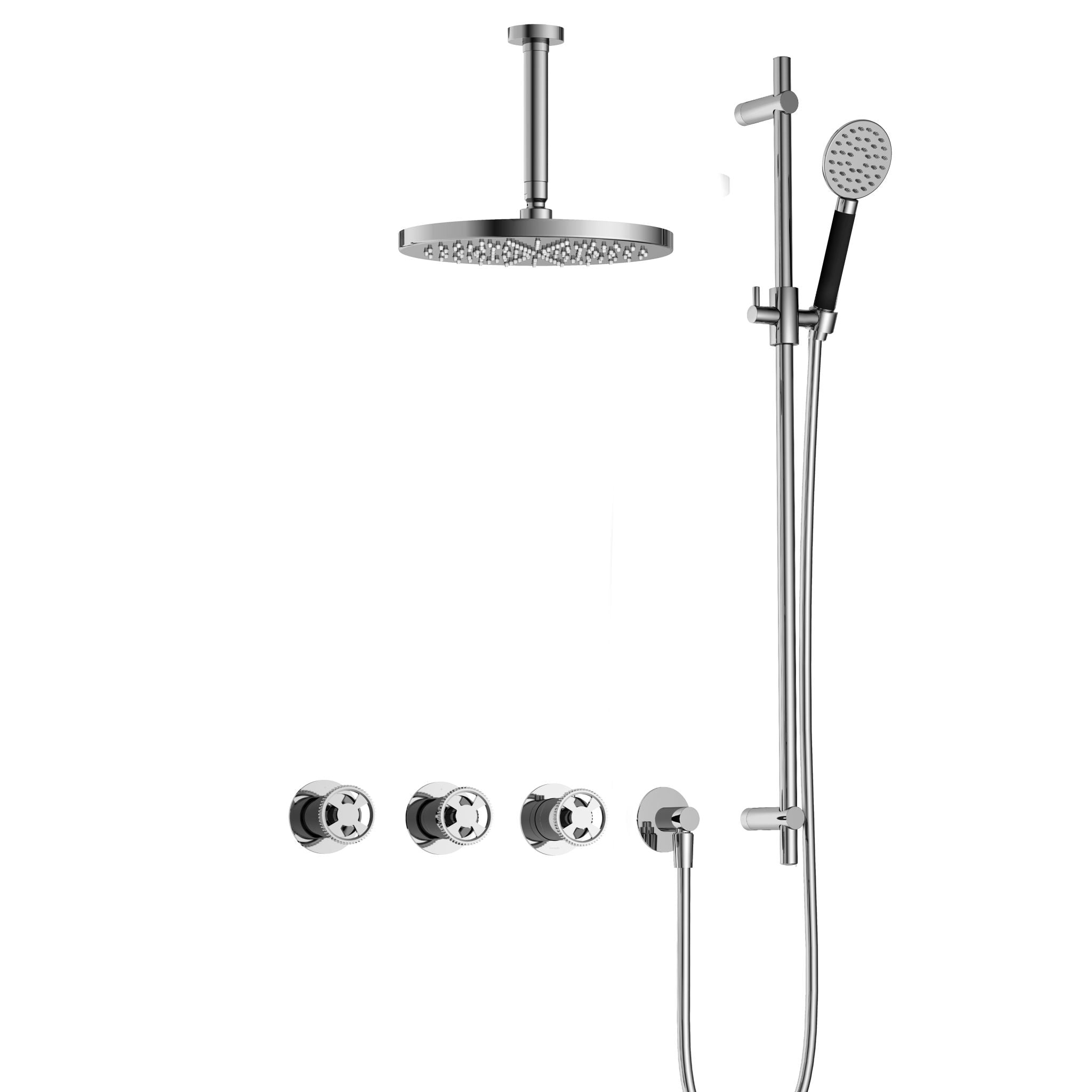 Hotbath Cobber @work IBSW70 inbouw doucheset met 2 stopkranen met ronde handdouche, plafondbuis 15 cm, m106 en glijstang - Chroom