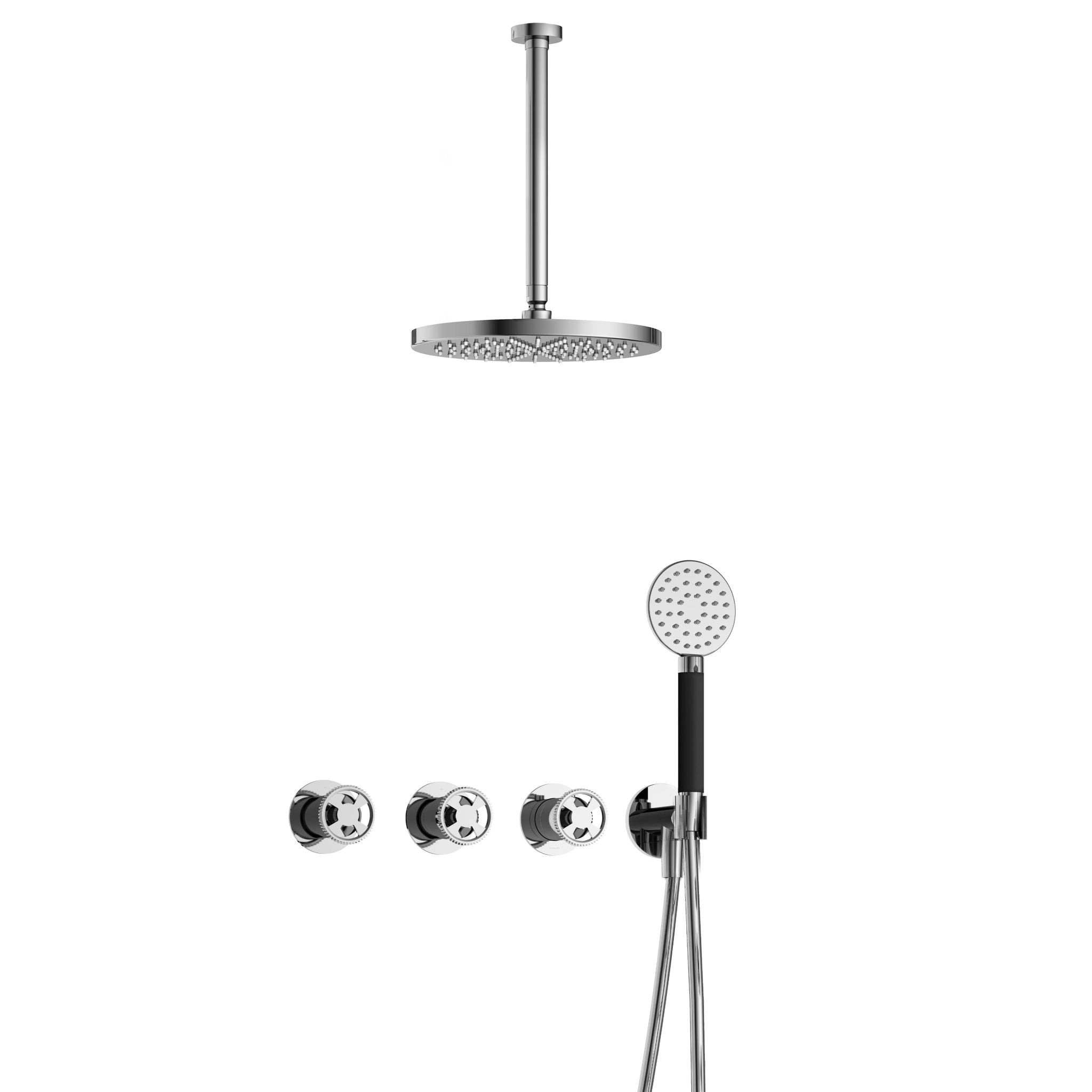 Hotbath Cobber @work IBSW70 inbouw doucheset met 2 stopkranen met ronde handdouche, plafondbuis 30 cm en m106 - Chroom