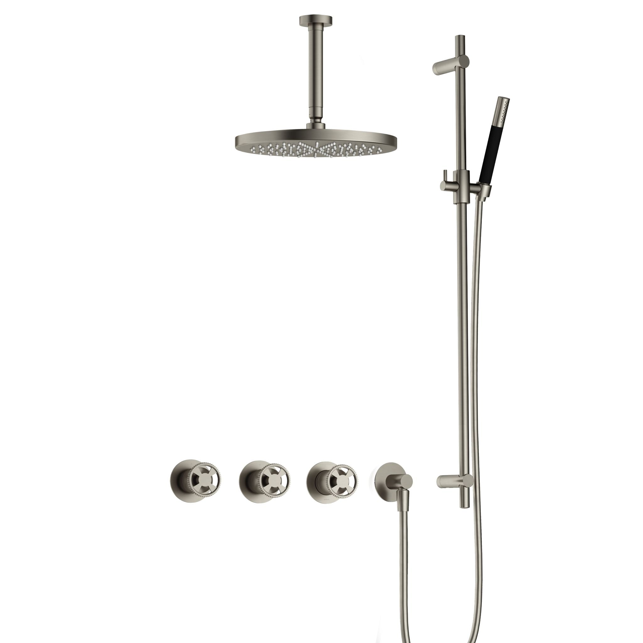 Hotbath Cobber @work IBSW70 inbouw doucheset met 2 stopkranen met plafondbuis 15 cm, m106 en glijstang - Geborsteld Nikkel