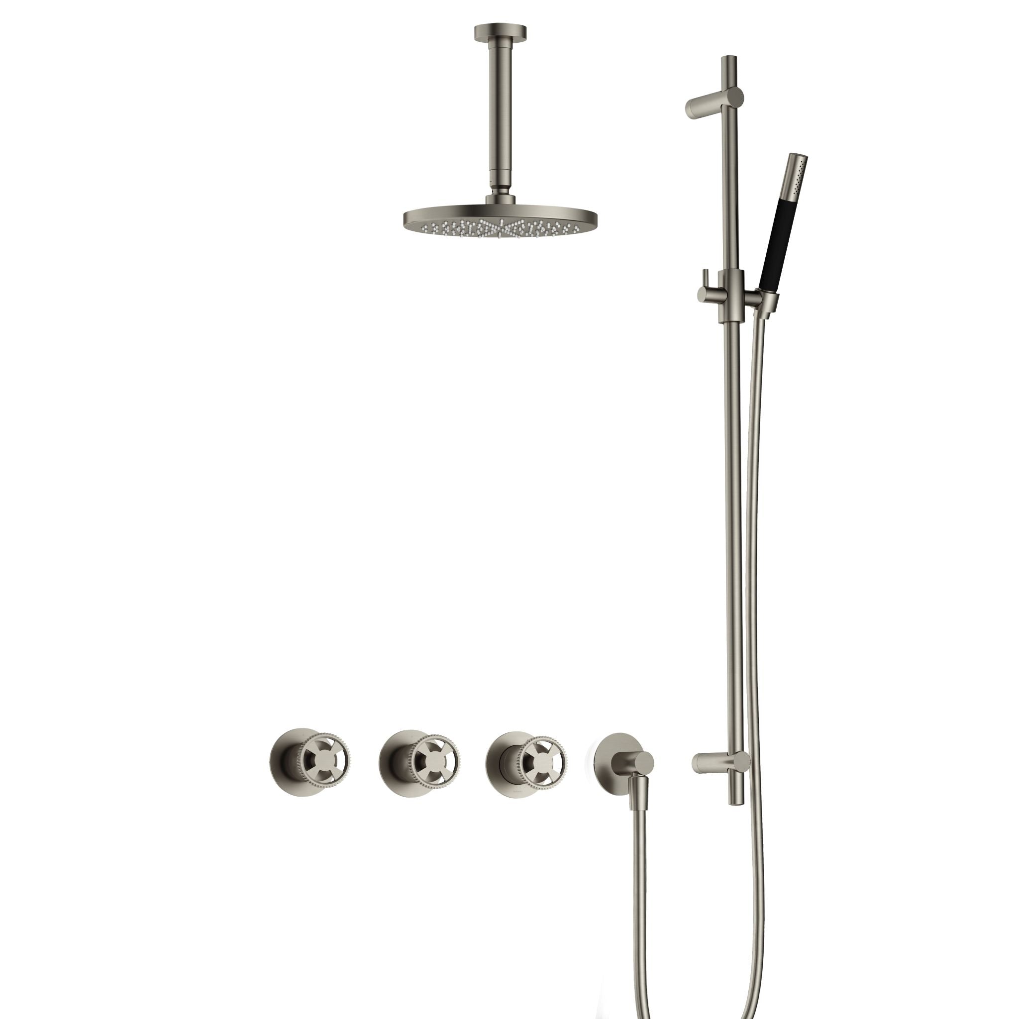 Hotbath Cobber @work IBSW70 inbouw doucheset met 2 stopkranen met plafondbuis 15 cm en glijstang - Geborsteld Nikkel