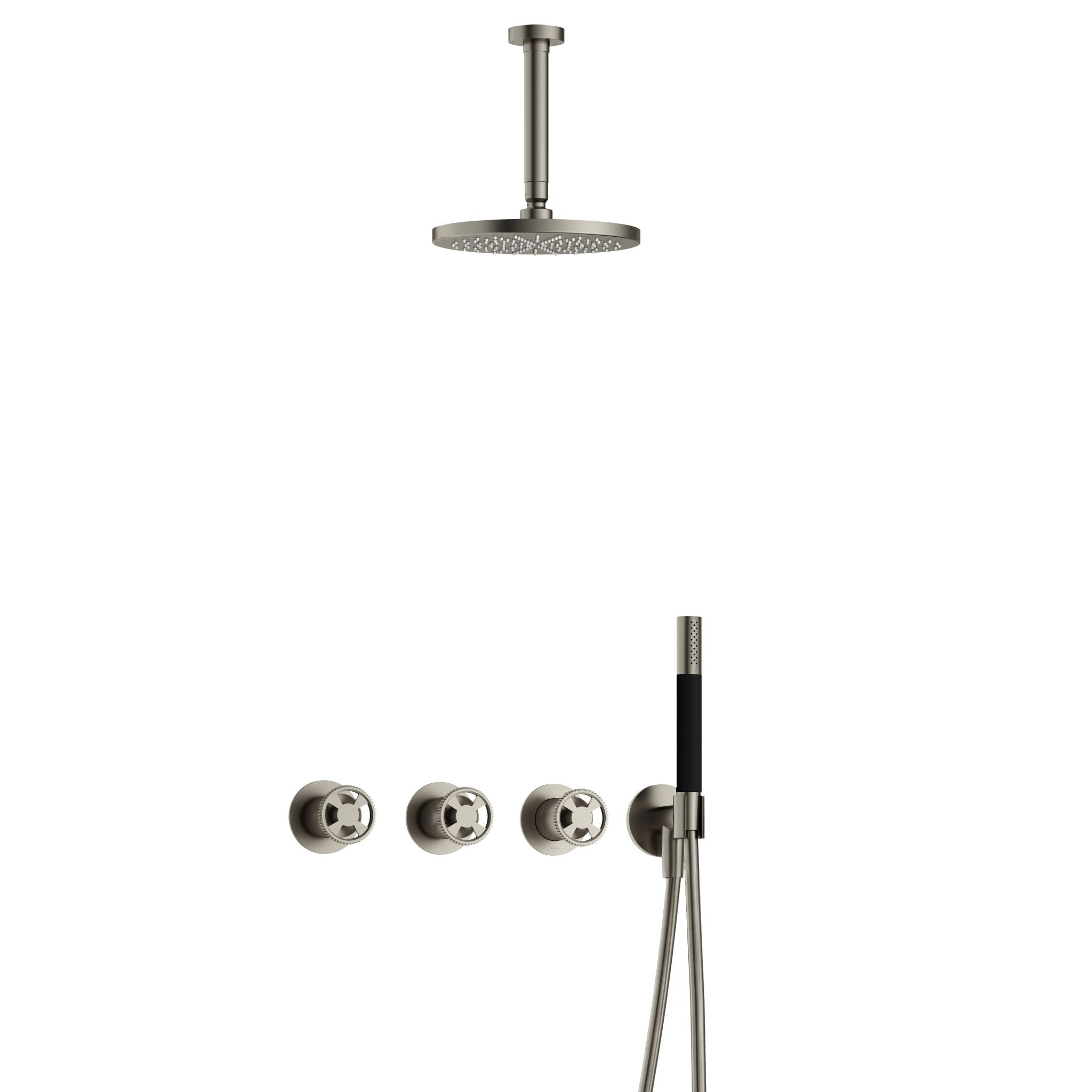 Hotbath Cobber @work IBSW70 inbouw doucheset met 2 stopkranen met plafondbuis 15 cm - Geborsteld Nikkel