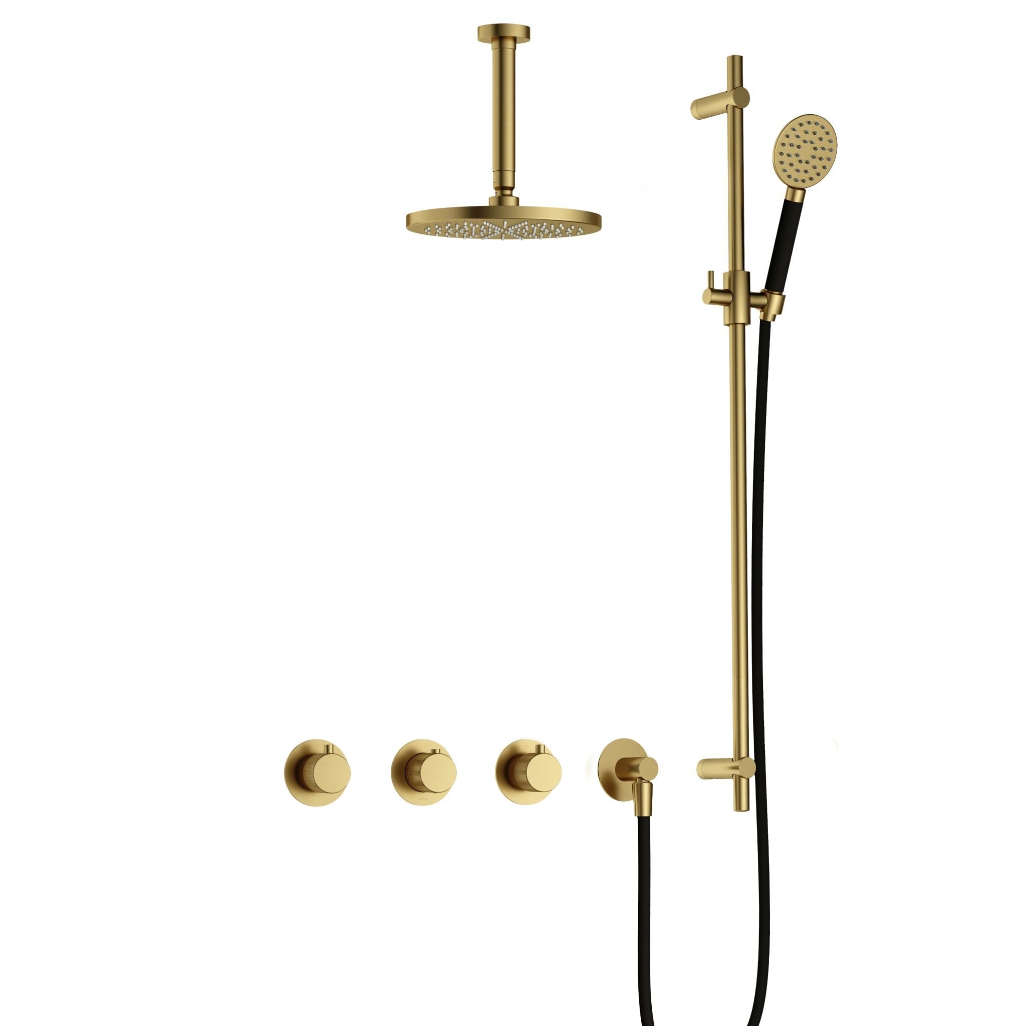 Hotbath Cobber X IBSX70 inbouw doucheset - ronde handdouche - 20cm hoofddouche - 15cm plafondbuis - glijstang - Geborsteld Messing PVD