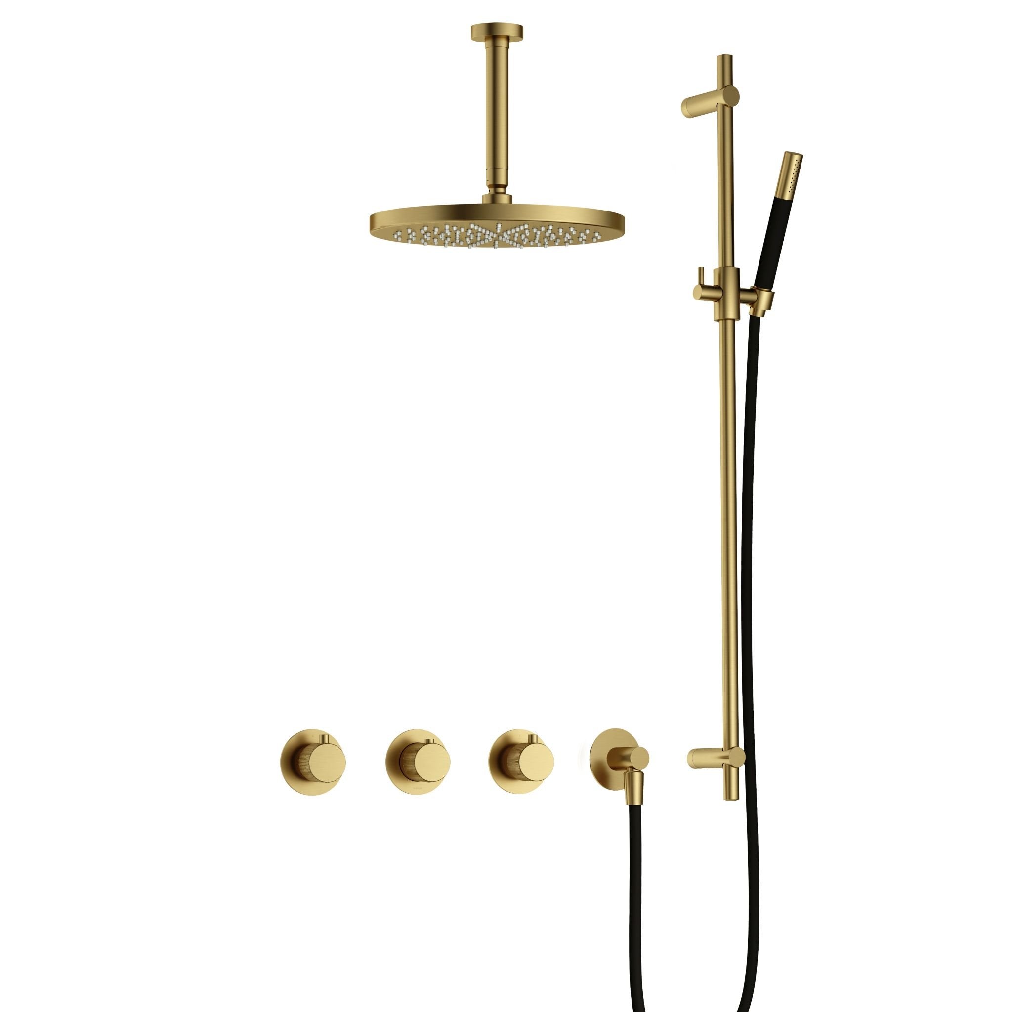 Hotbath Cobber X IBSX70 inbouw doucheset - staafhanddouche - 30cm hoofddouche - 15cm plafondbuis - glijstang - Geborsteld Messing PVD