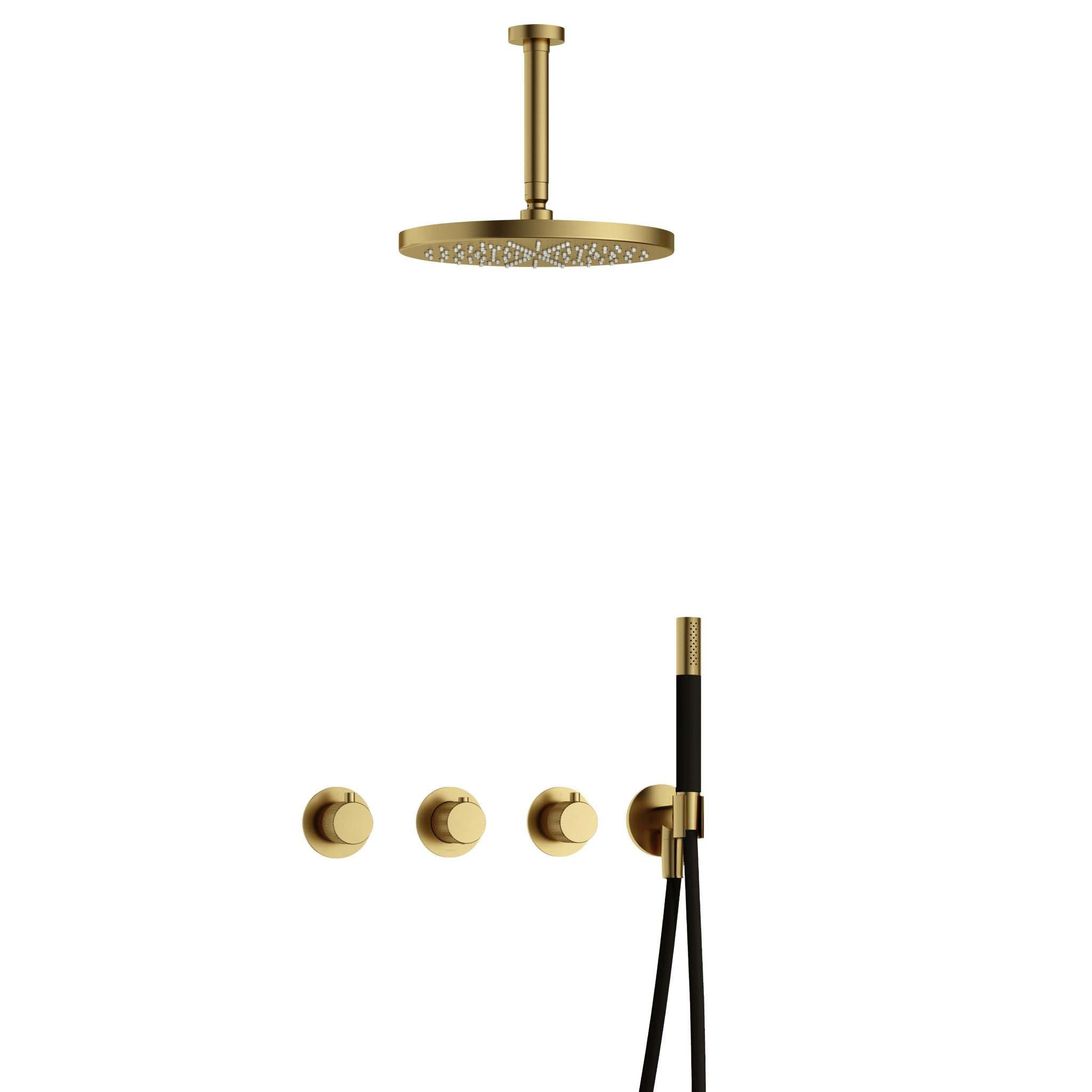 Hotbath Cobber X IBSX70 inbouw doucheset - staafhanddouche - 30cm hoofddouche - 15cm plafondbuis - wandhouder - Geborsteld Messing PVD