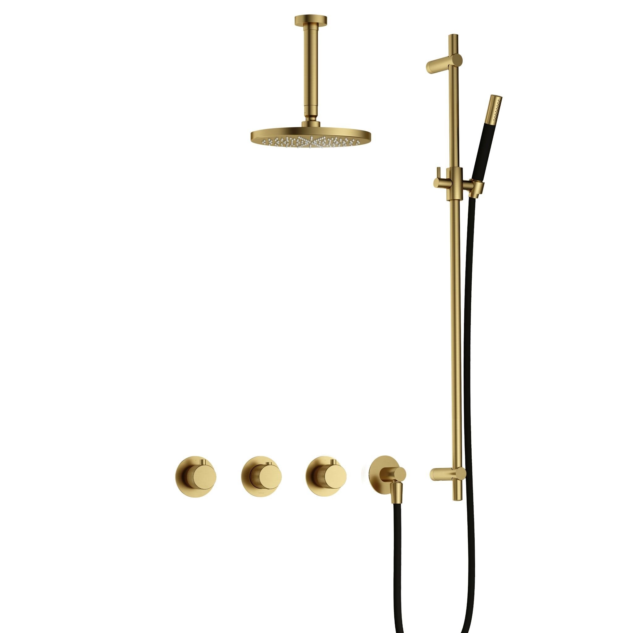 Hotbath Cobber X IBSX70 inbouw doucheset - staafhanddouche - 20cm hoofddouche - 15cm plafondbuis - glijstang - Geborsteld Messing PVD