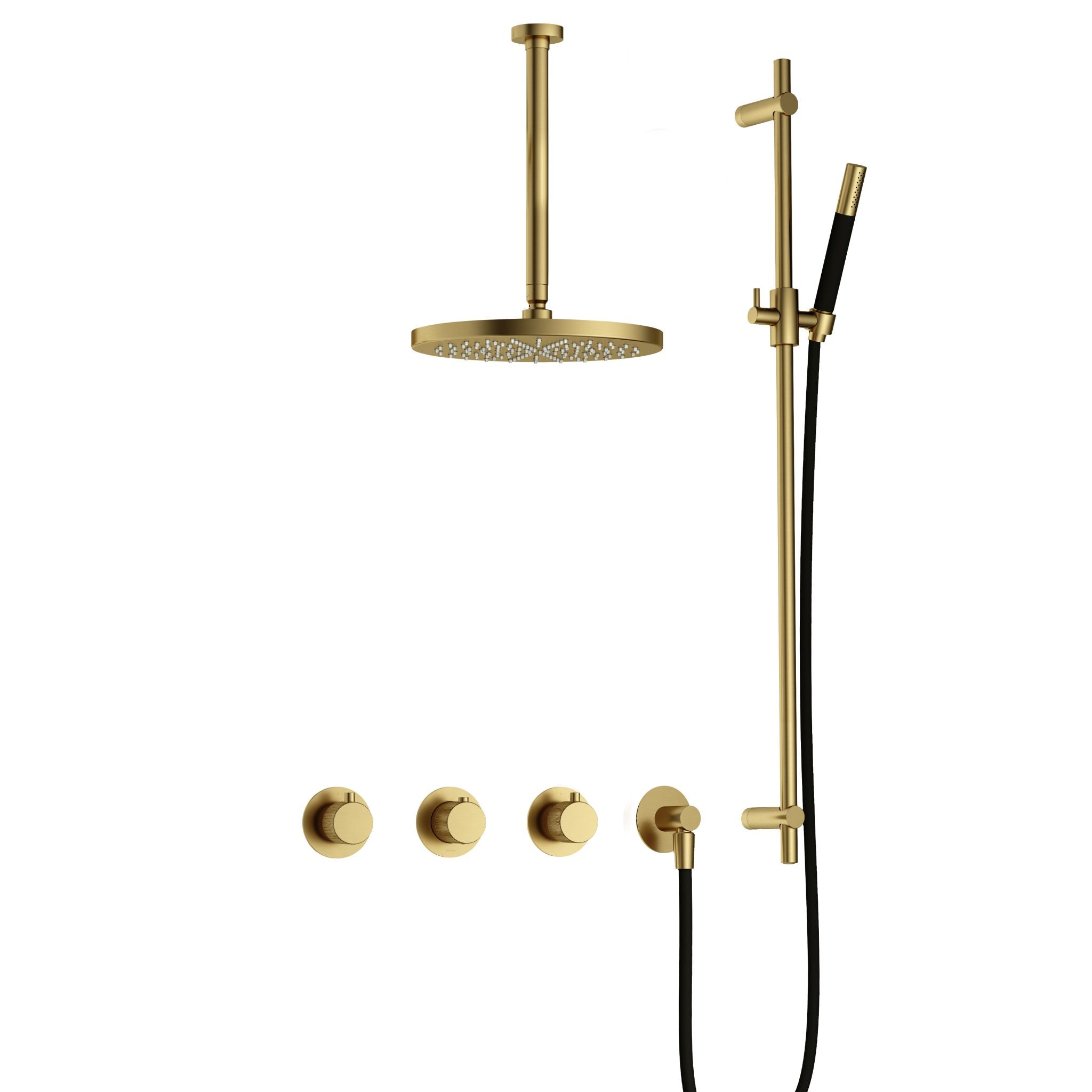 Hotbath Cobber X IBSX70 inbouw doucheset - staafhanddouche - 30cm hoofddouche - 30cm plafondbuis - glijstang - Geborsteld Messing PVD