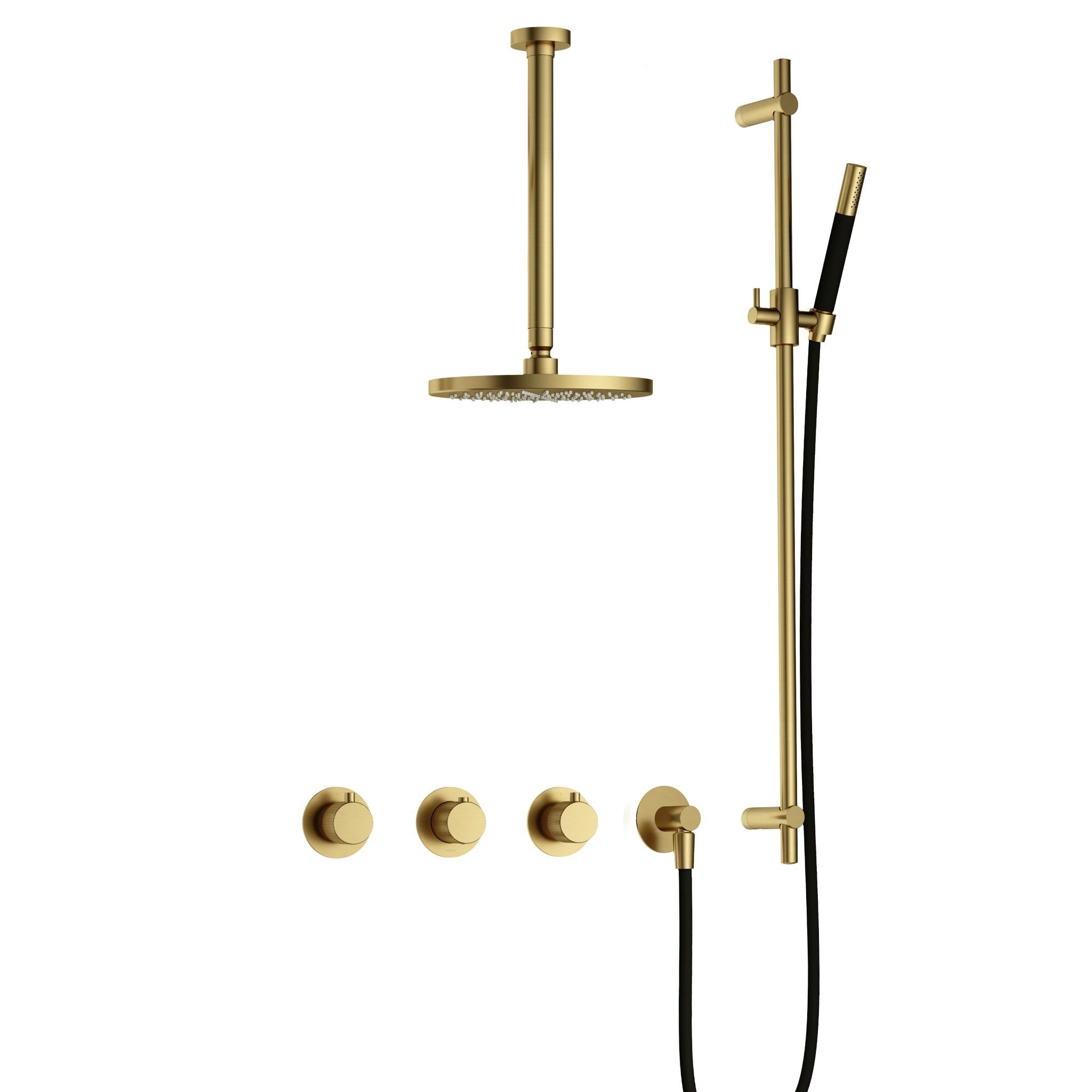 Hotbath Cobber X IBSX70 inbouw doucheset - staafhanddouche - 20cm hoofddouche - 30cm plafondbuis - glijstang - Geborsteld Messing PVD