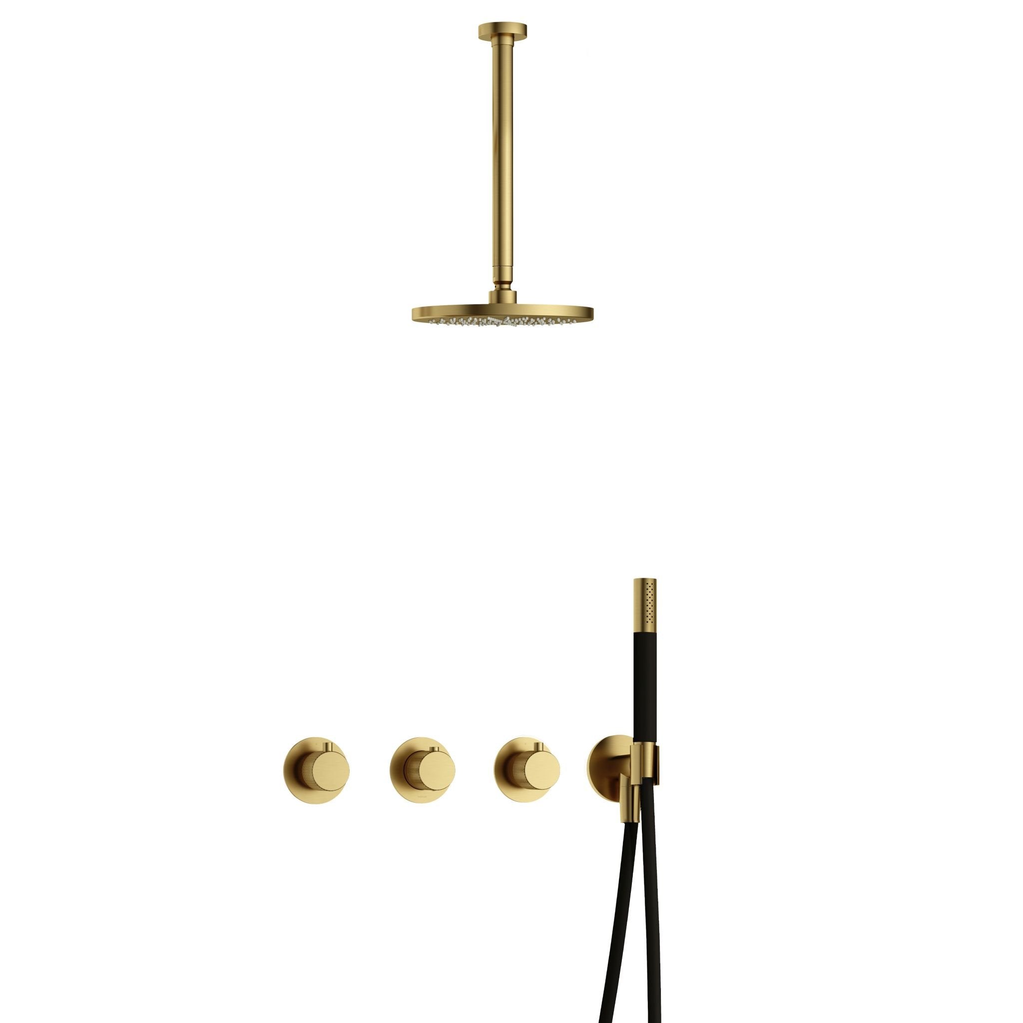 Hotbath Cobber X IBSX70 inbouw doucheset - staafhanddouche - 20cm hoofddouche - 30cm plafondbuis - wandhouder - Geborsteld Messing PVD