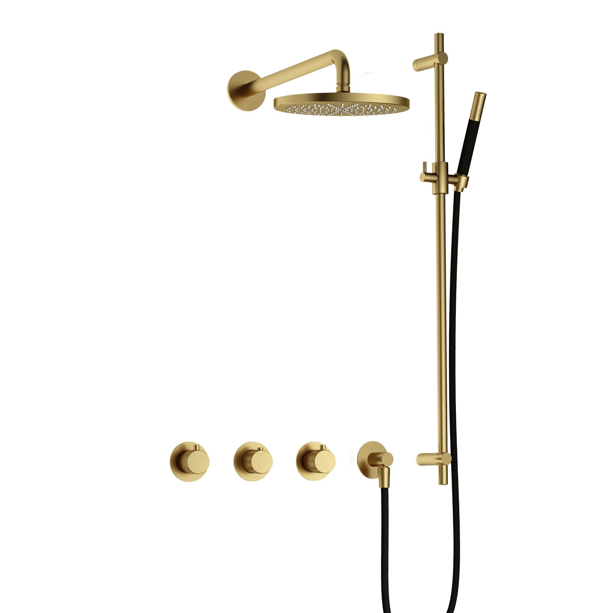 Hotbath Cobber X IBSX70 inbouw doucheset - staafhanddouche - 20cm hoofddouche - wandarm - glijstang - Geborsteld Messing PVD