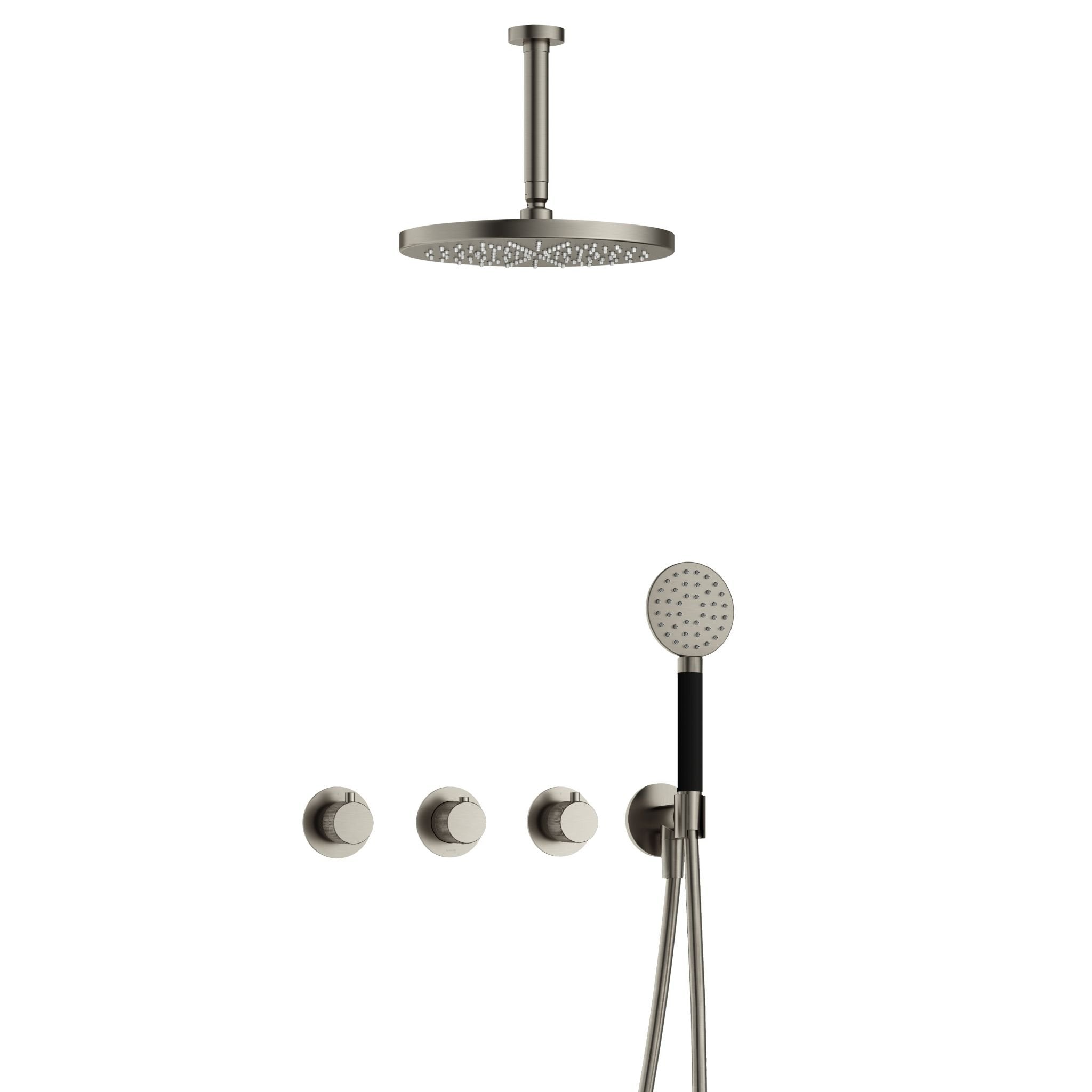 Hotbath Cobber X IBSX70 inbouw doucheset - ronde handdouche - 30cm hoofddouche - 15cm plafondbuis - wandhouder - Geborsteld Nikkel