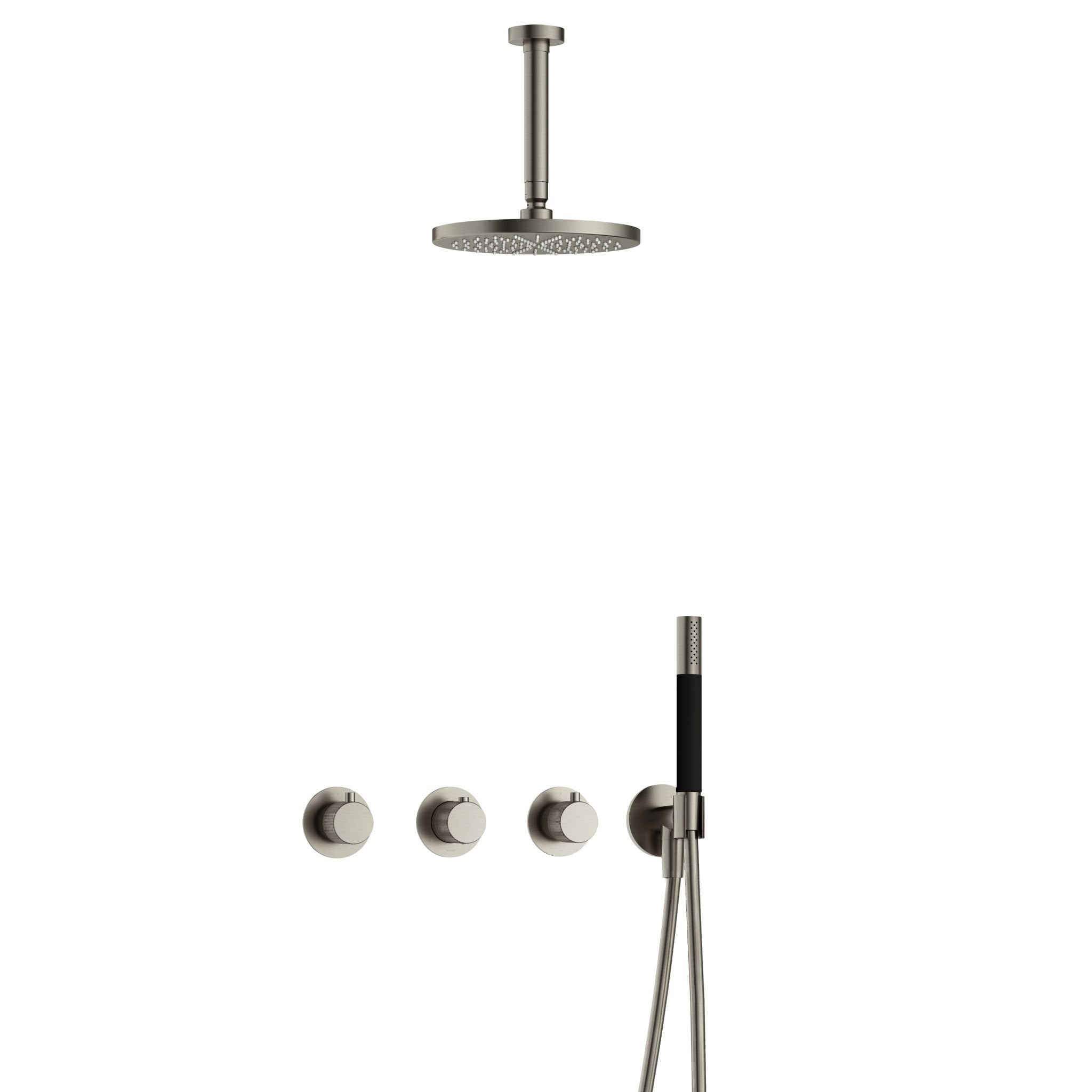 Hotbath Cobber X IBSX70 inbouw doucheset - staafhanddouche - 20cm hoofddouche - 15cm plafondbuis - wandhouder - Geborsteld Nikkel