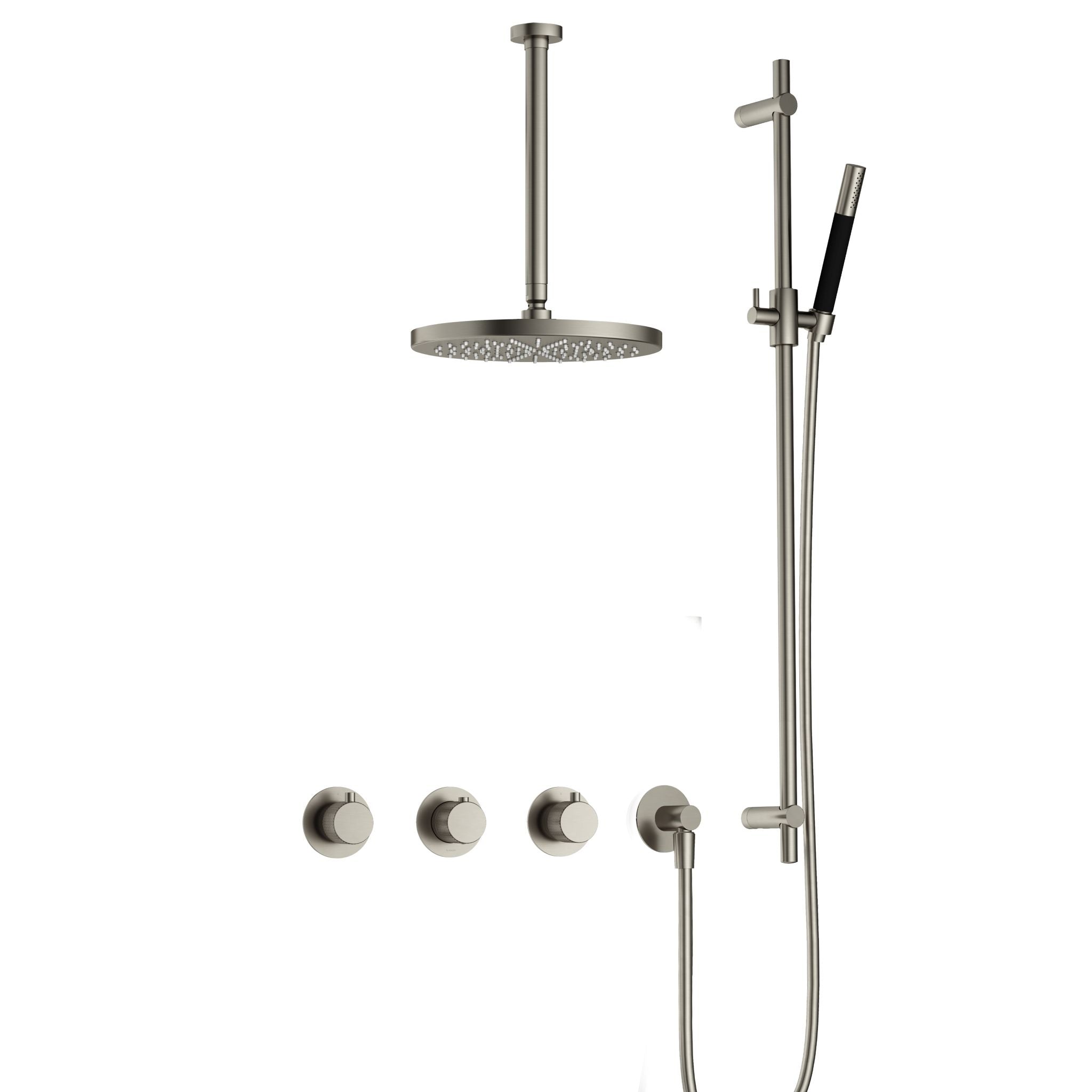 Hotbath Cobber X IBSX70 inbouw doucheset - staafhanddouche - 30cm hoofddouche - 30cm plafondbuis - glijstang - Geborsteld Nikkel
