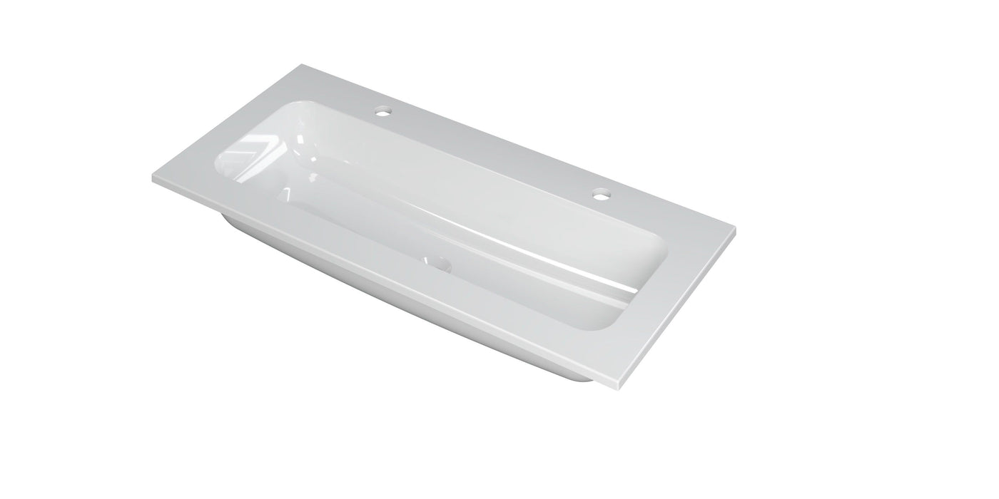 Ink Faktor Wastafel polystone centraal met 2 kraangaten - Glans Wit - 100x45x1,5cm - 3407012