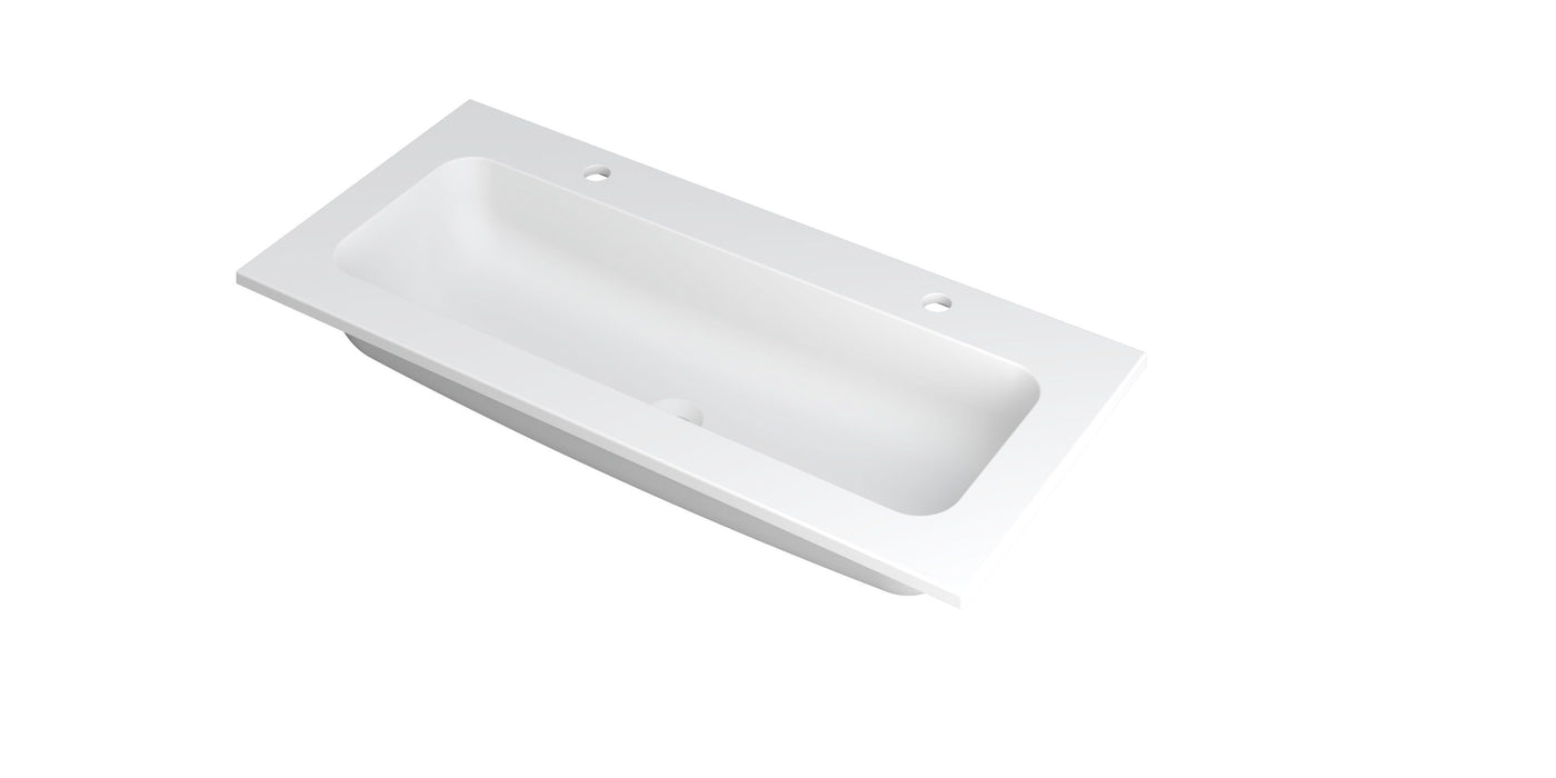 Ink Faktor Wastafel polystone centraal met 2 kraangaten - Mat Wit - 100x45x1,5cm - 3407212