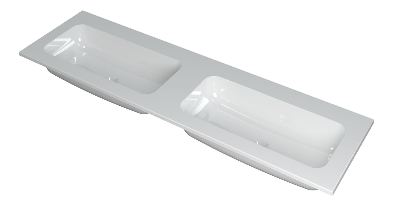 Ink Faktor Wastafel polystone dubbel zonder kraangaten - Glans Wit - 160x45x1,5cm - 3407040
