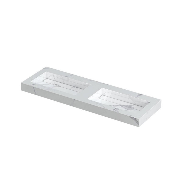 Ink Pitch dubbele meubelwastafel 140x45cm keramische slab - zonder kraangaten - Statuario - 0210423