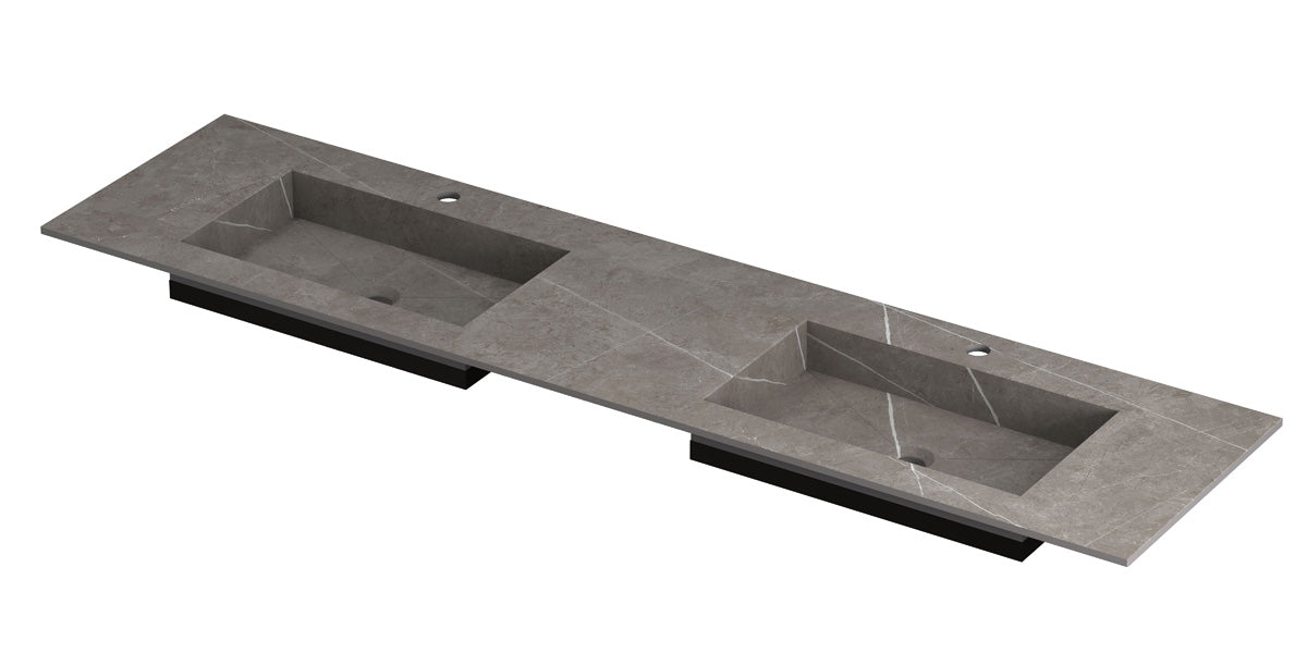 Ink Post Wastafel keramische slab envelop bak dubbel 2 kraangaten - Armani grey mat - 180x45x1cm - 0210151