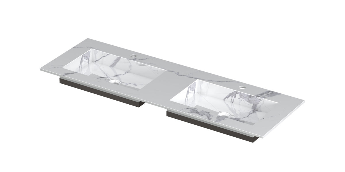 Ink Post Wastafel keramische slab envelop bak dubbel 2 kraangaten - Statuario glans - 140x45x1cm - 0210113